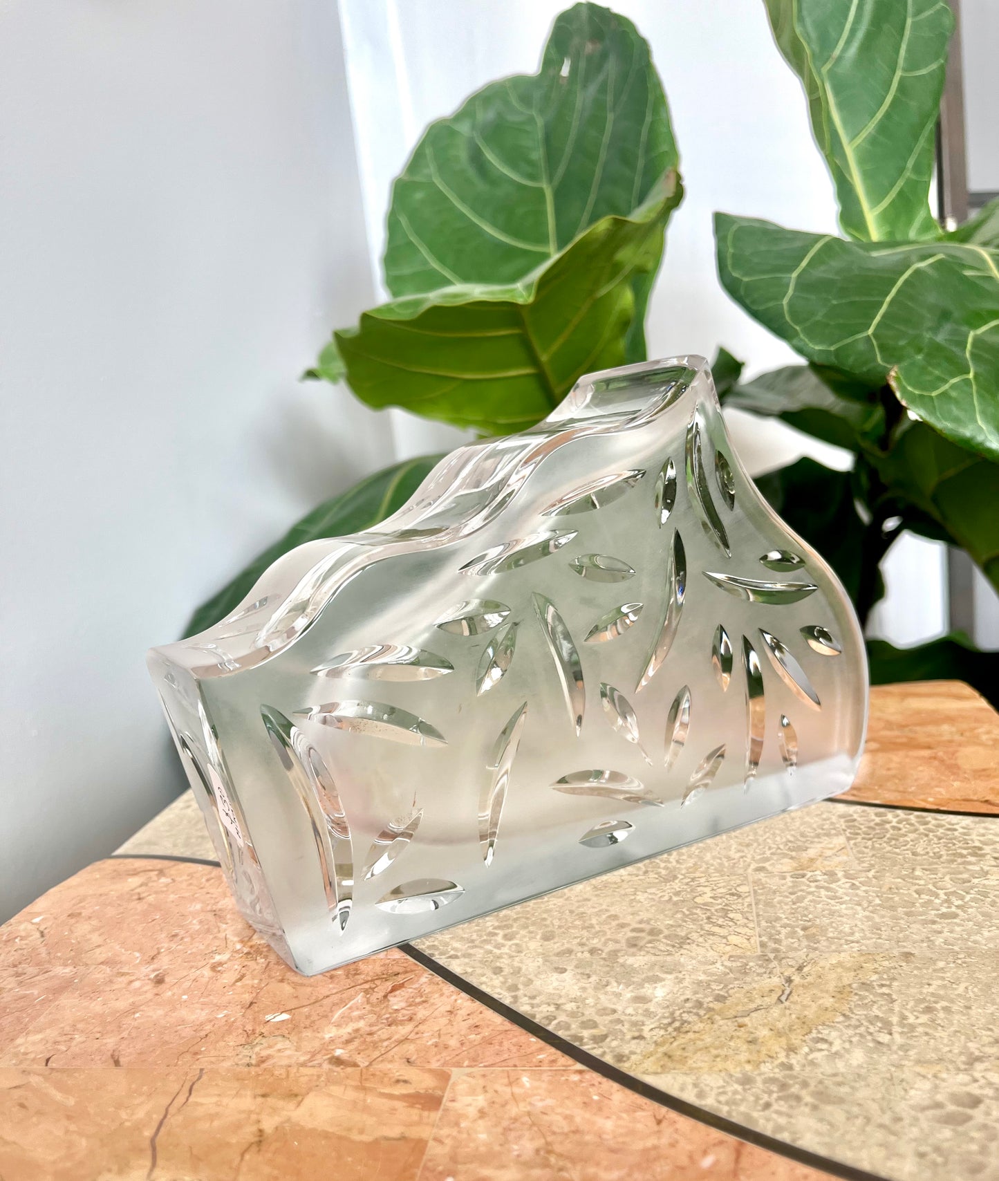 Vintage Mikasa Cut Crystal Asymmetrical Frosted Vase