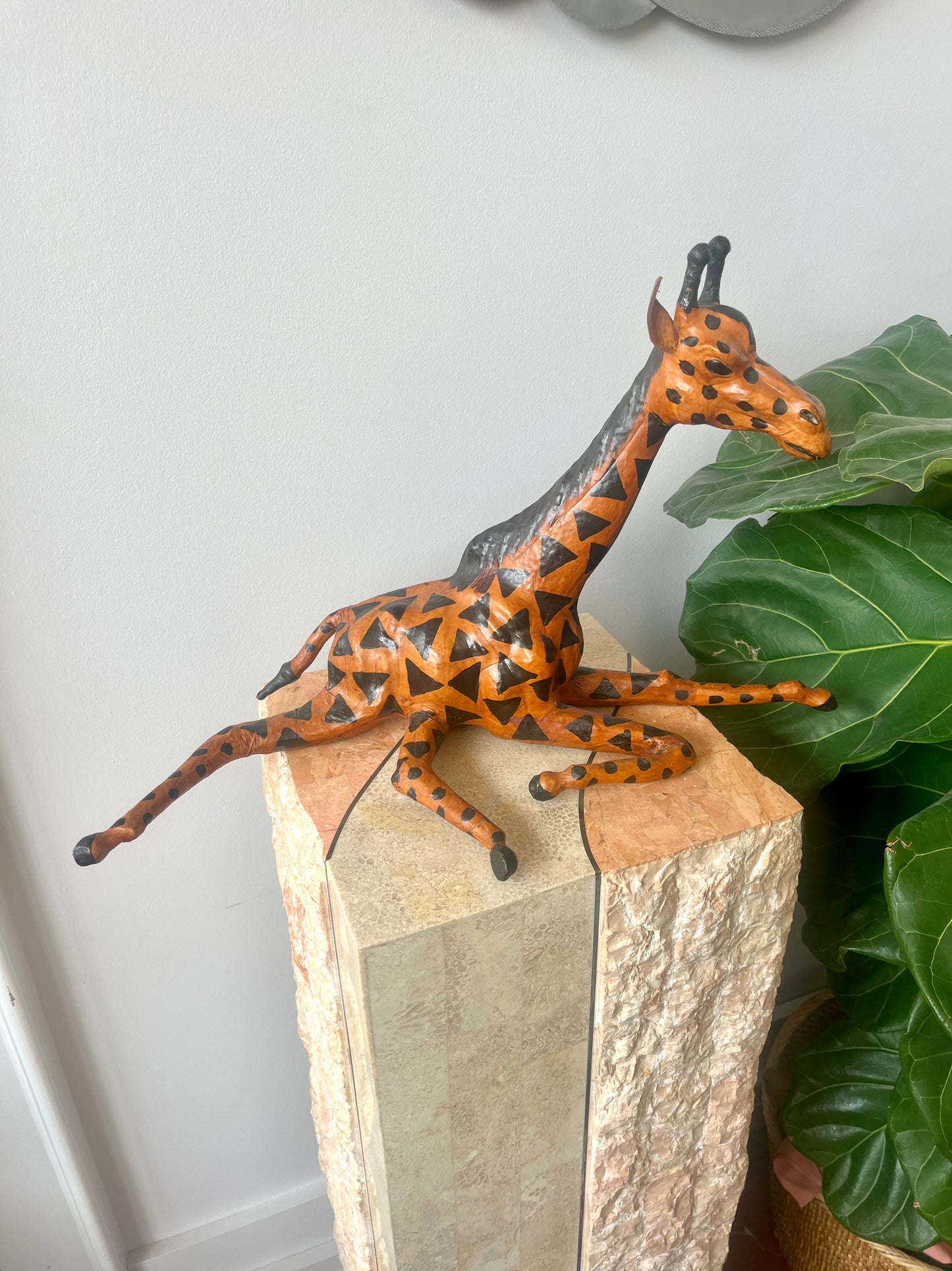 Vintage Leather Wrapped Giraffe Statue