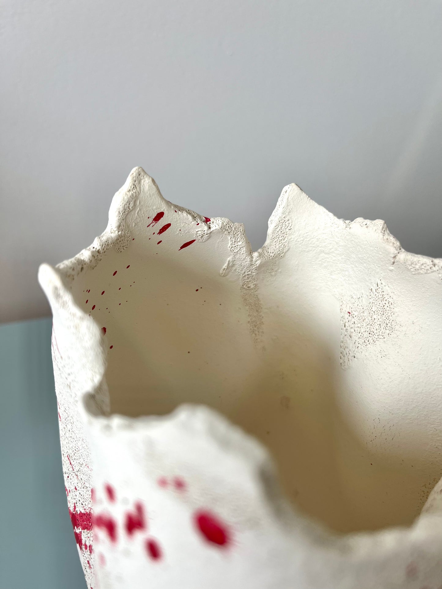 Postmodern White and Red Sculptural Jagged Edge Vessel