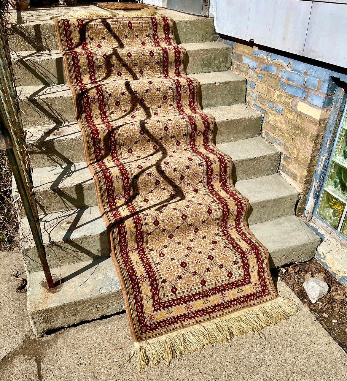 Vintage Hand Knotted Wool Rug Runner