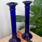 Vintage Cobalt Glass Column Candlesticks