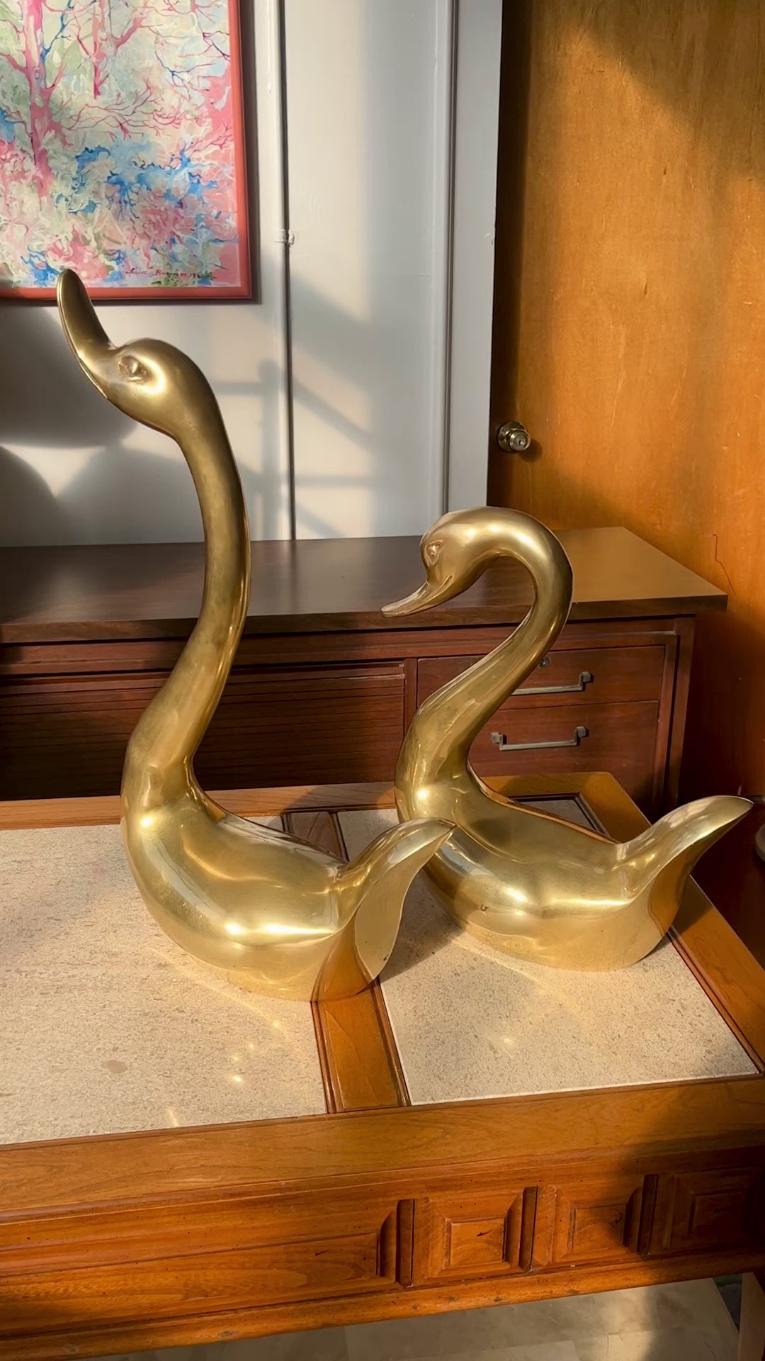 Pair Large Vintage Brass Swans – House of Gaud