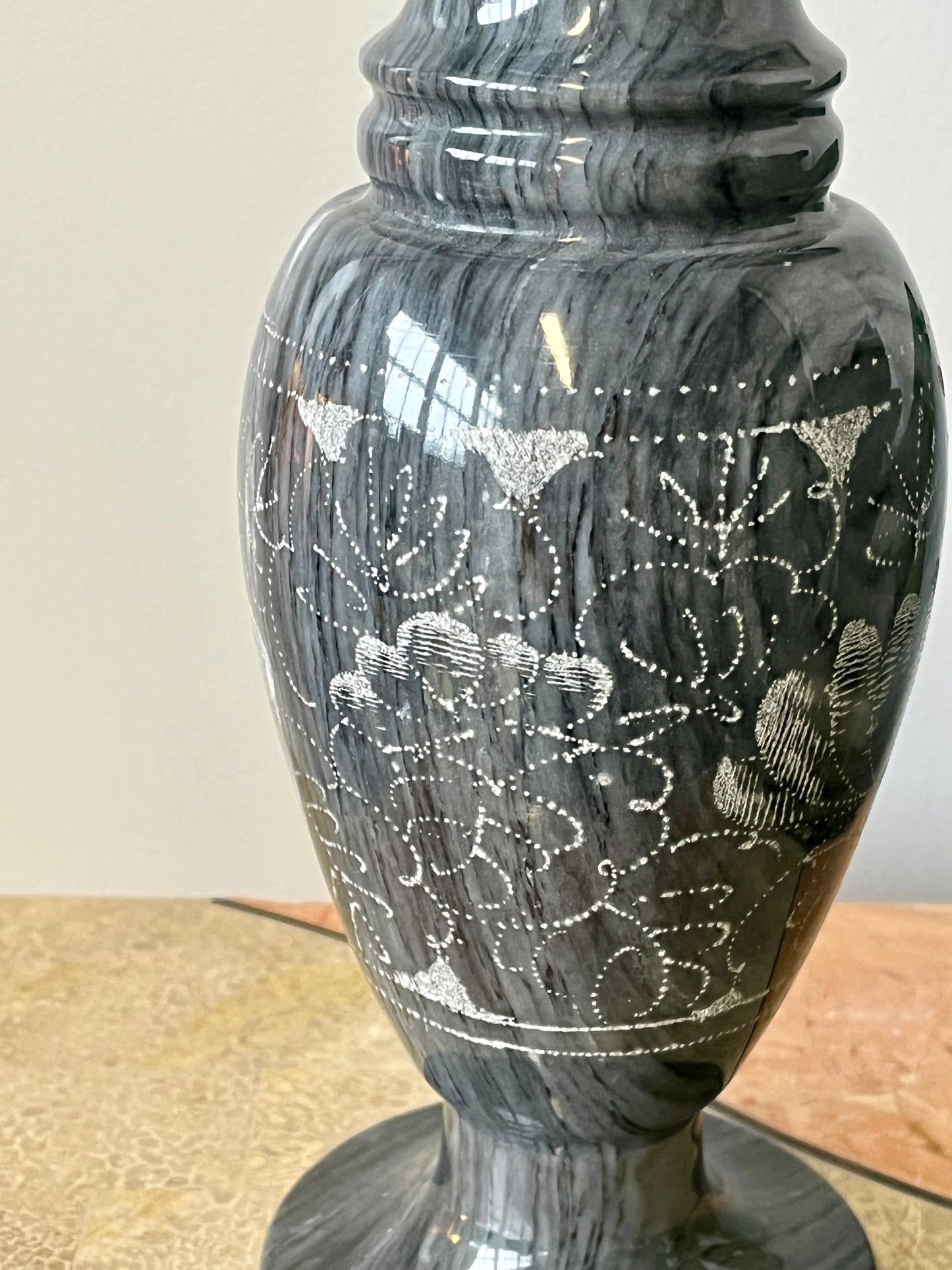 Vintage Etched Marble Urn Vase