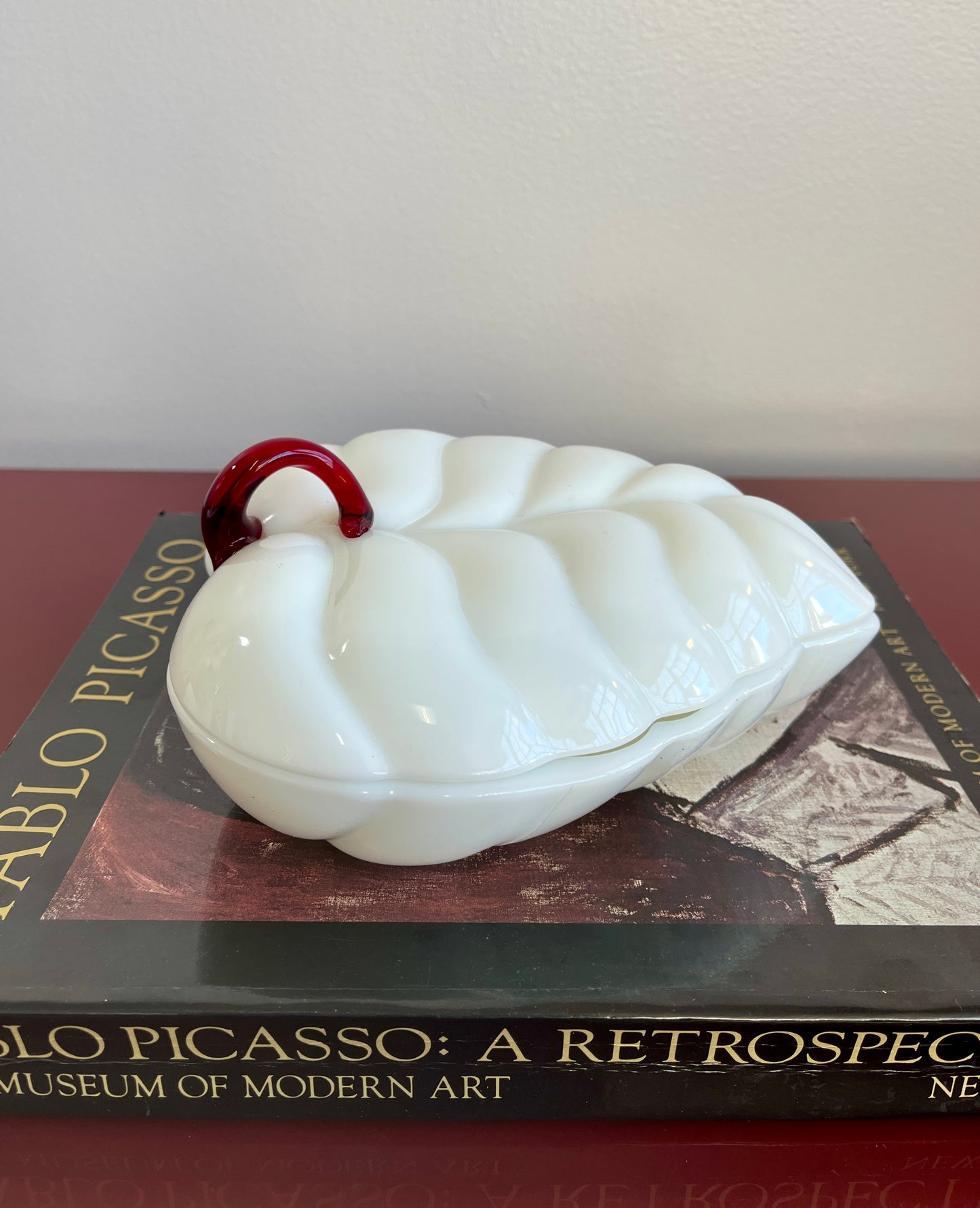 Vintage Milk Glass Segmented Leaf Dish