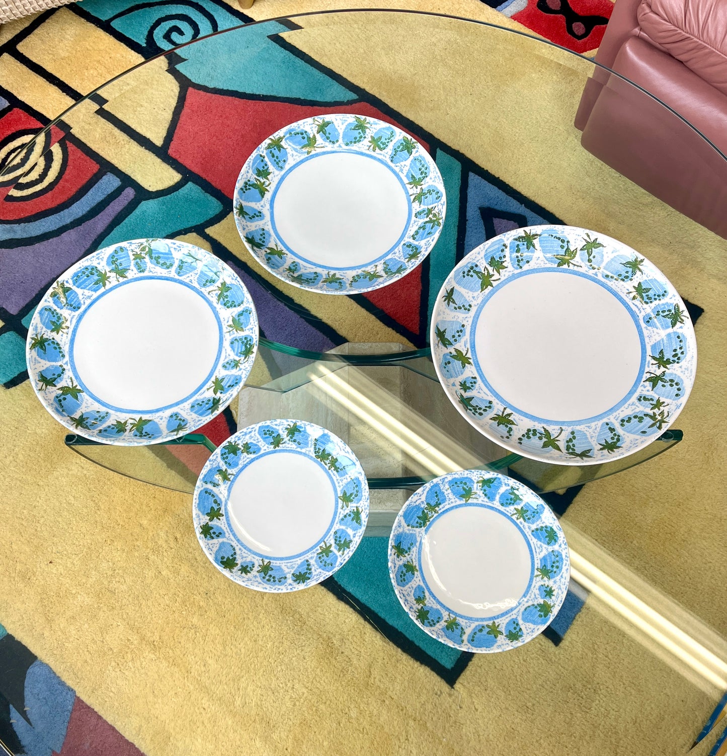 Vintage Blue Strawberry Royal Ironstone Dinnerware Set - 5 pc