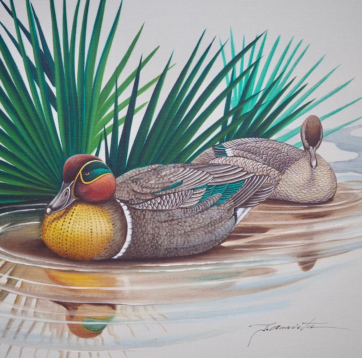 Vibrant Ducks Oil Painting