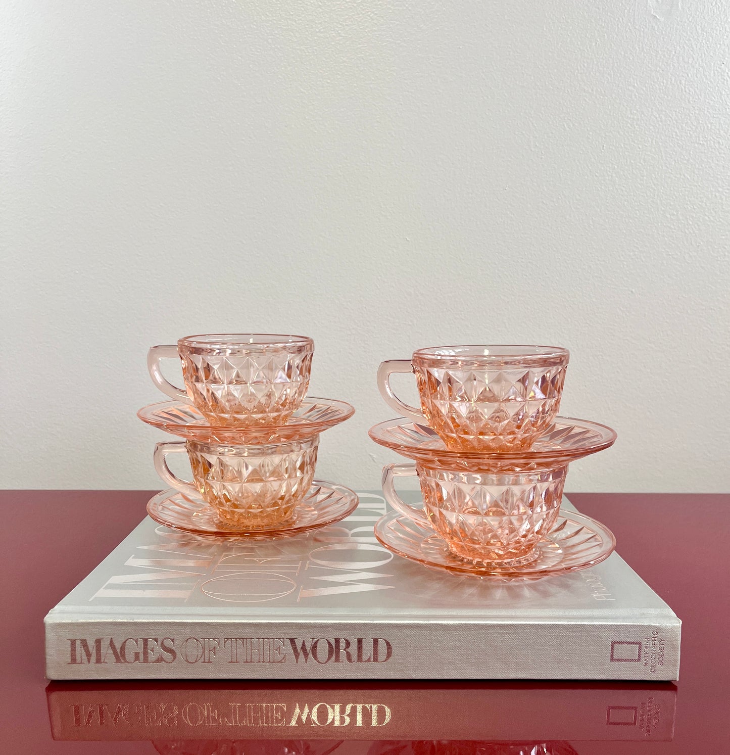 Vintage Pink Depression Glass Cups & Saucers