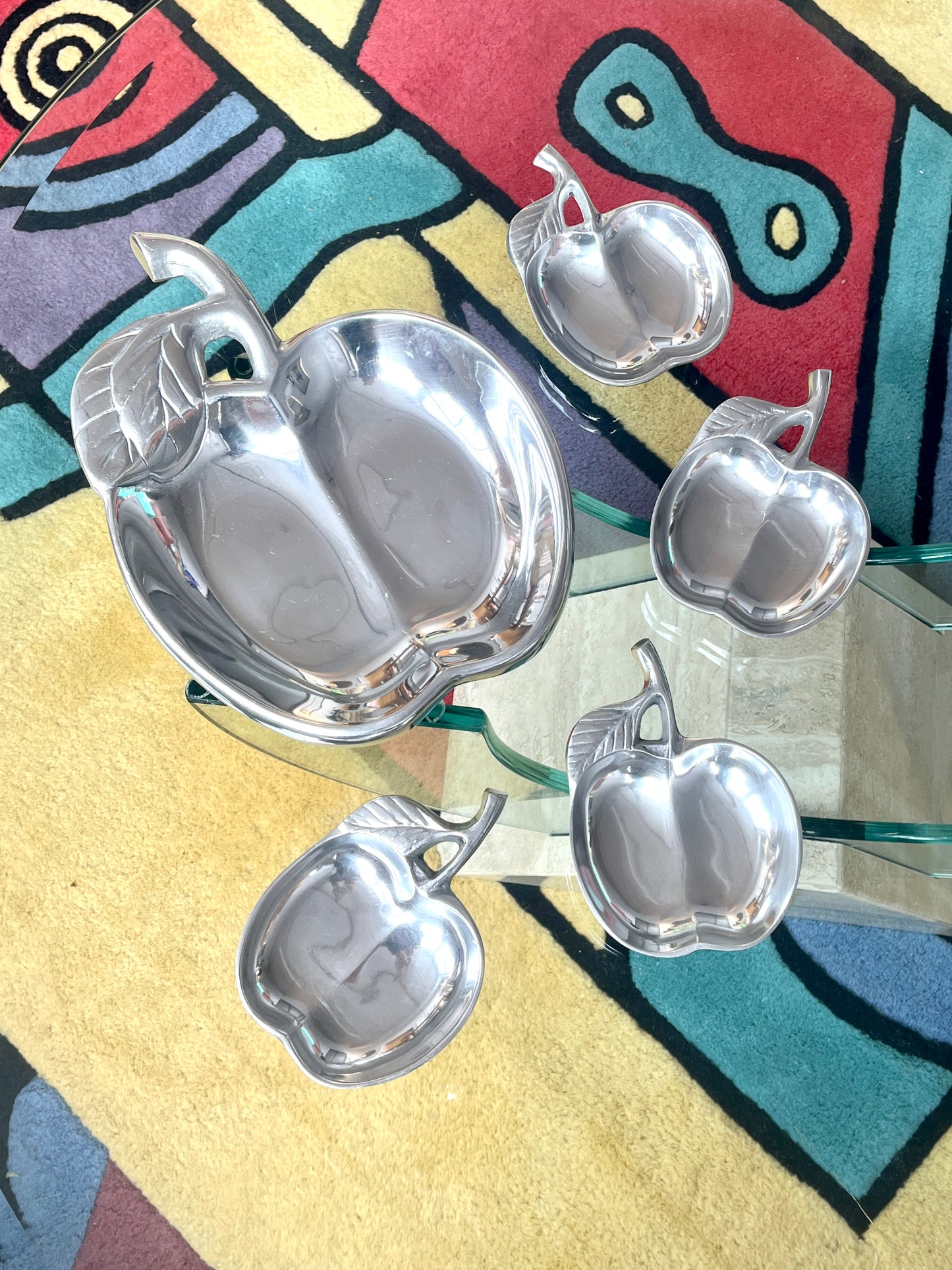 Vintage Pewter Apple Serving Platter and Dishes - 5pc