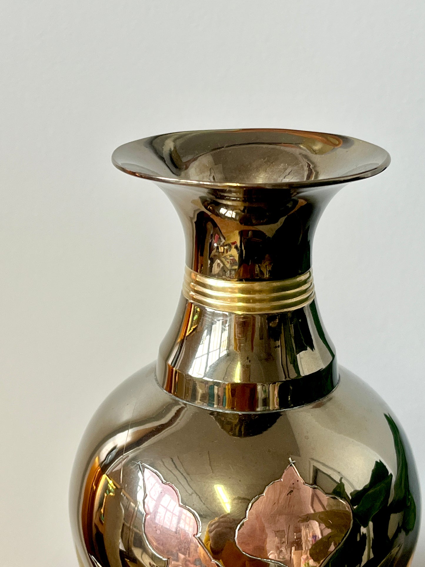 Vintage Mixed Metal Etched Vase