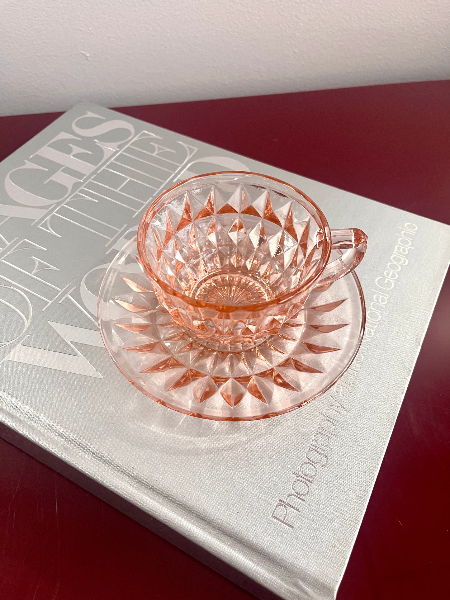 Vintage Pink Depression Glass Cups & Saucers