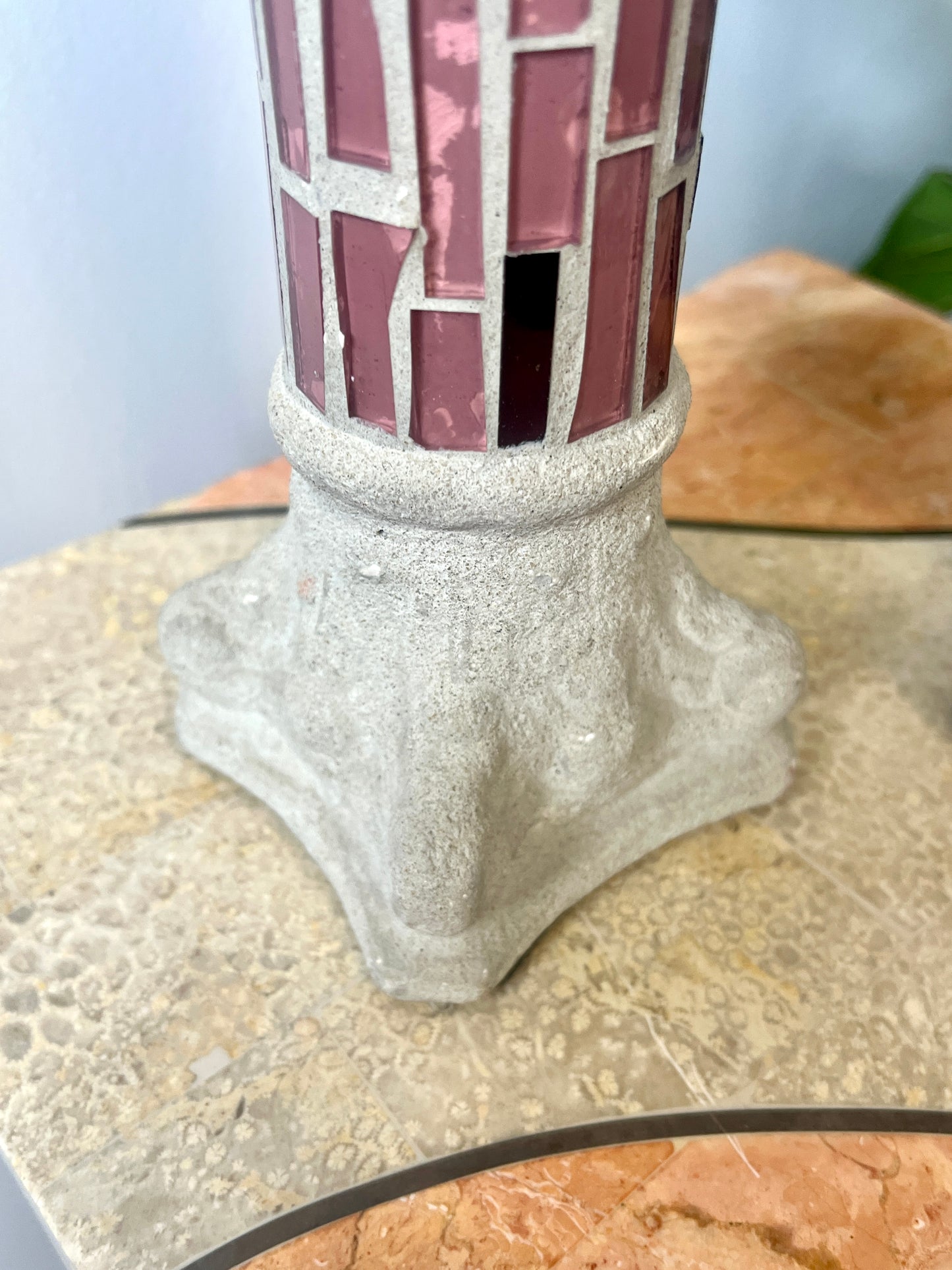 Vintage Stained Glass and Cement Candlesticks