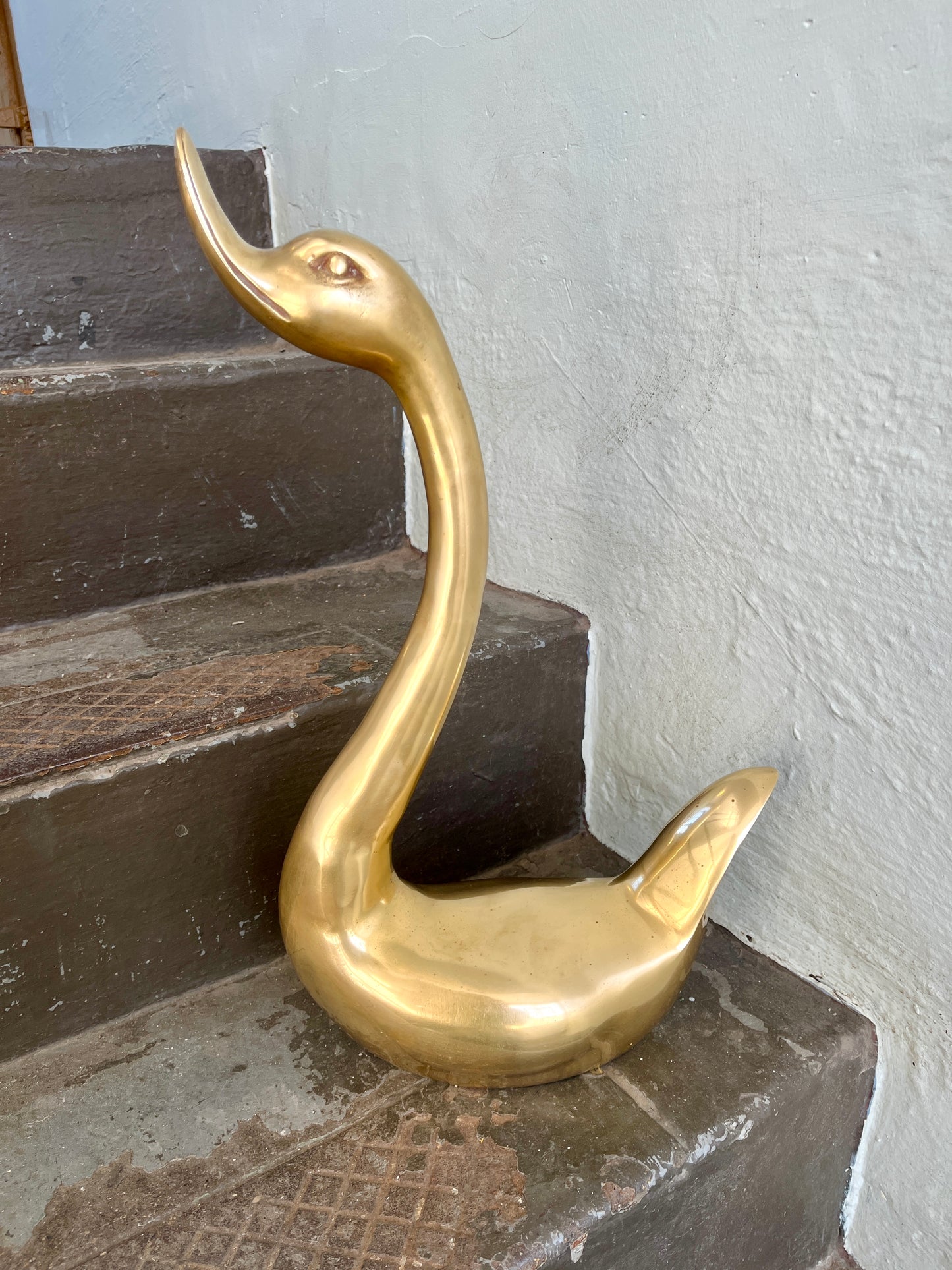 Pair Large Vintage Brass Swans