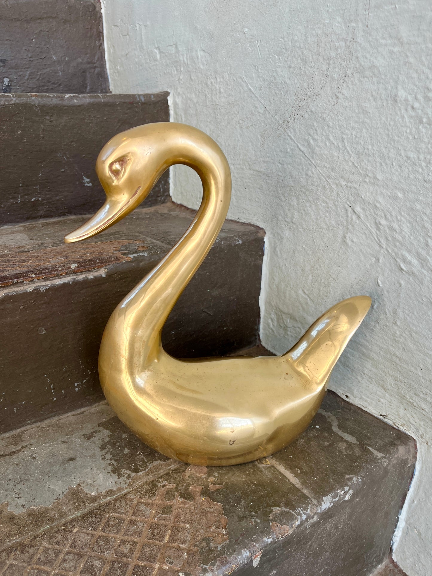 Pair Large Vintage Brass Swans