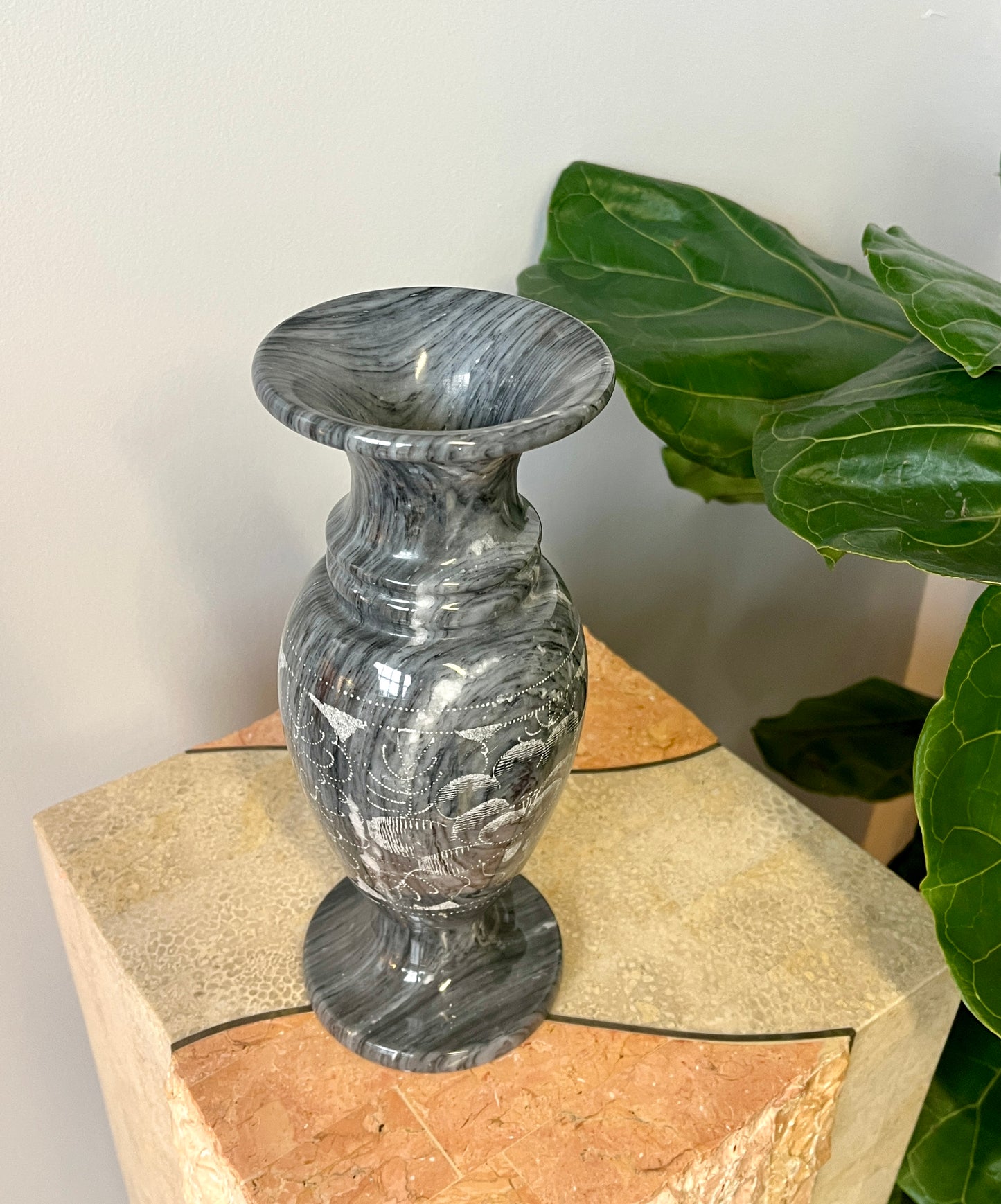 Vintage Etched Marble Urn Vase