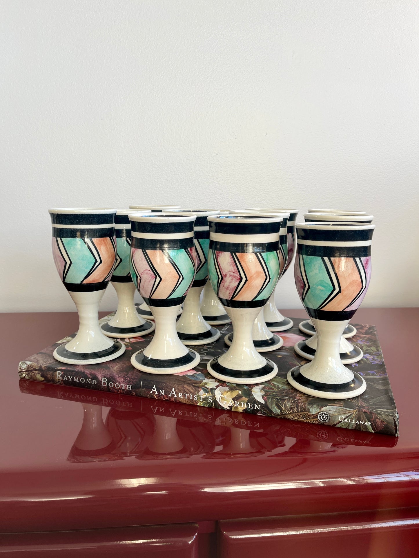 Vintage Studio Pottery Porcelain Wine Goblet & Platter Set