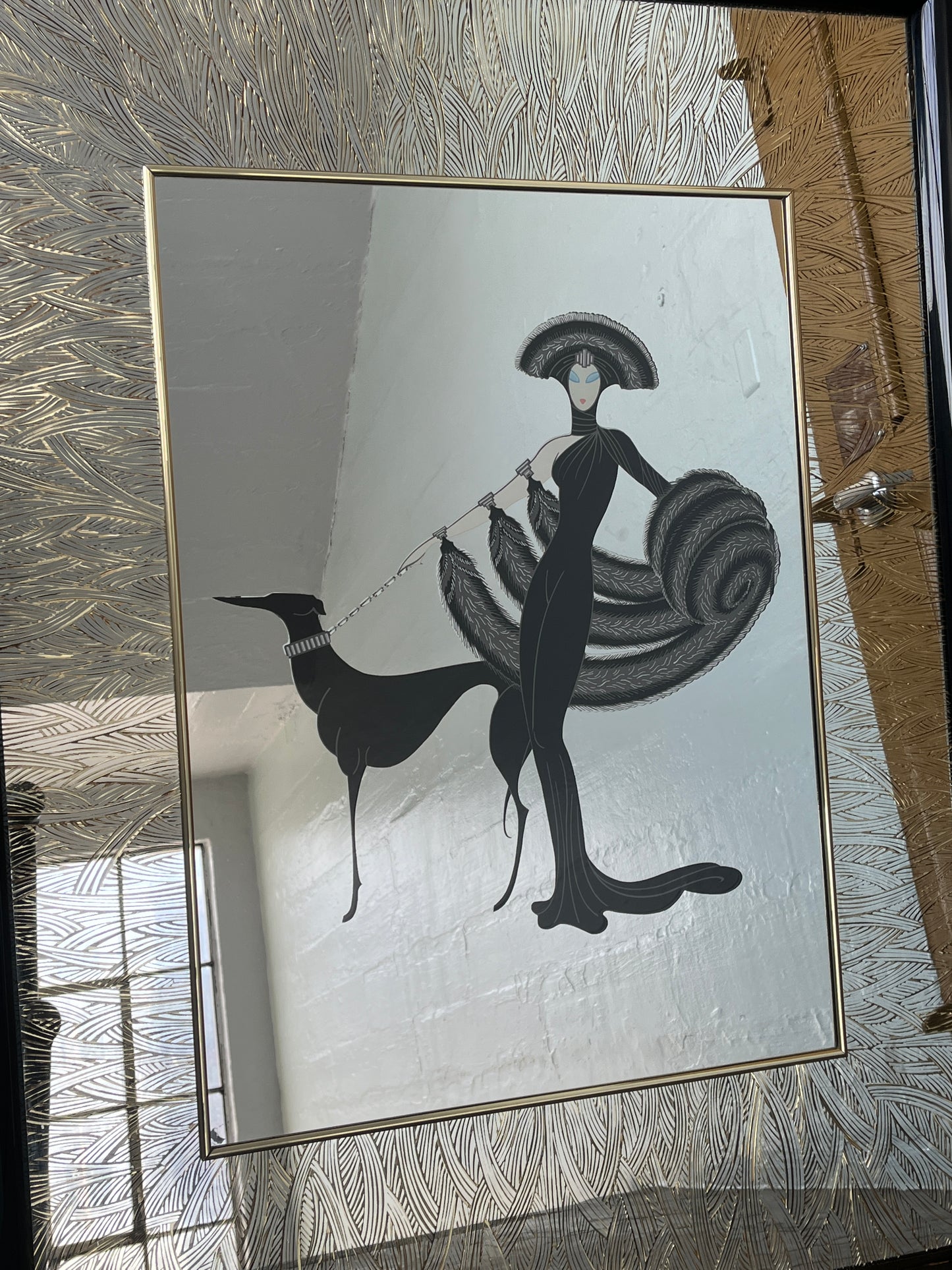 Vintage 1980s Erte “Symphony in Black” Mirror