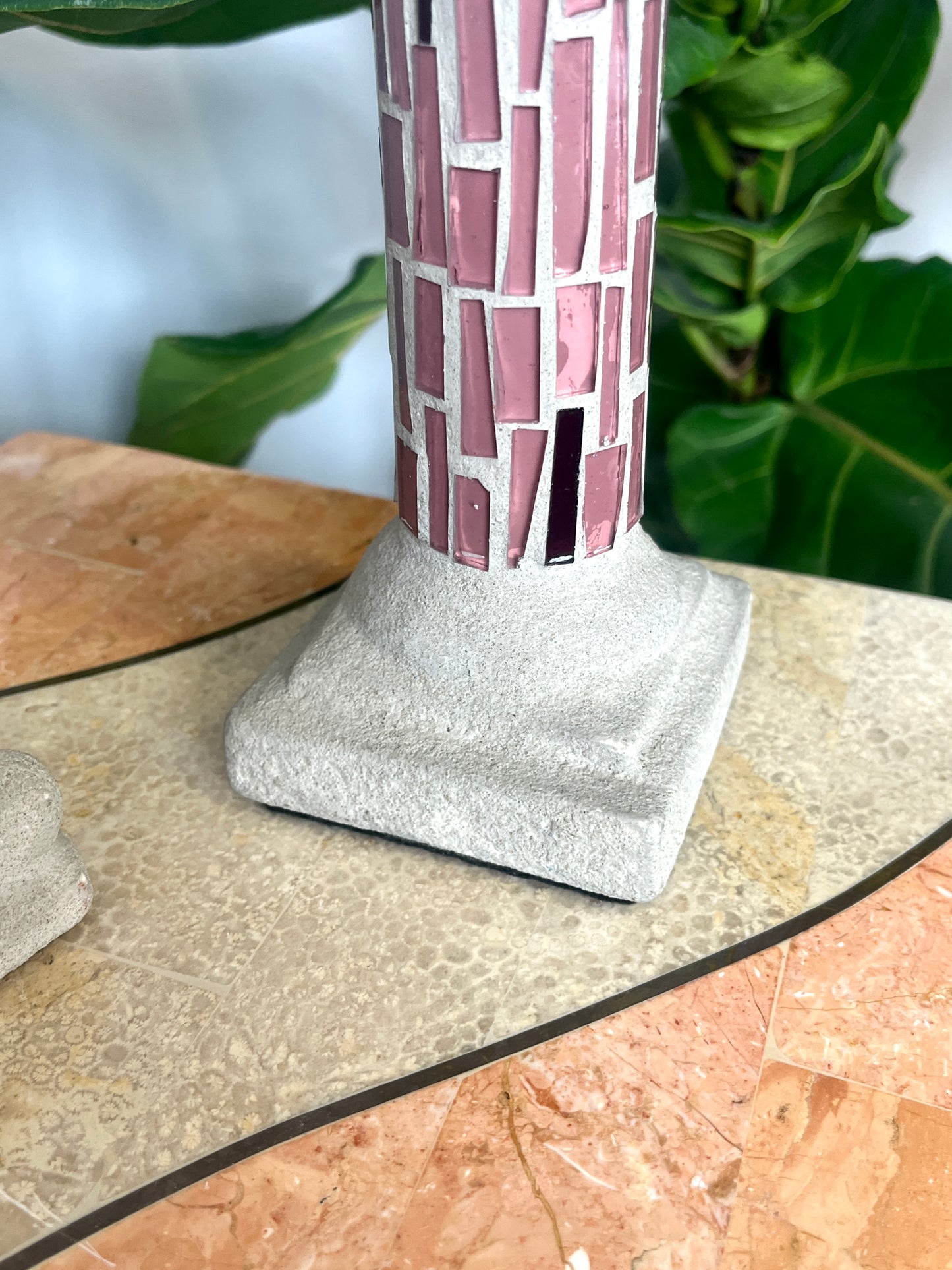 Vintage Stained Glass and Cement Candlesticks