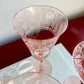 Vintage Glastonbury-Lotus La Furiste Rose etched wine and champagne glasses