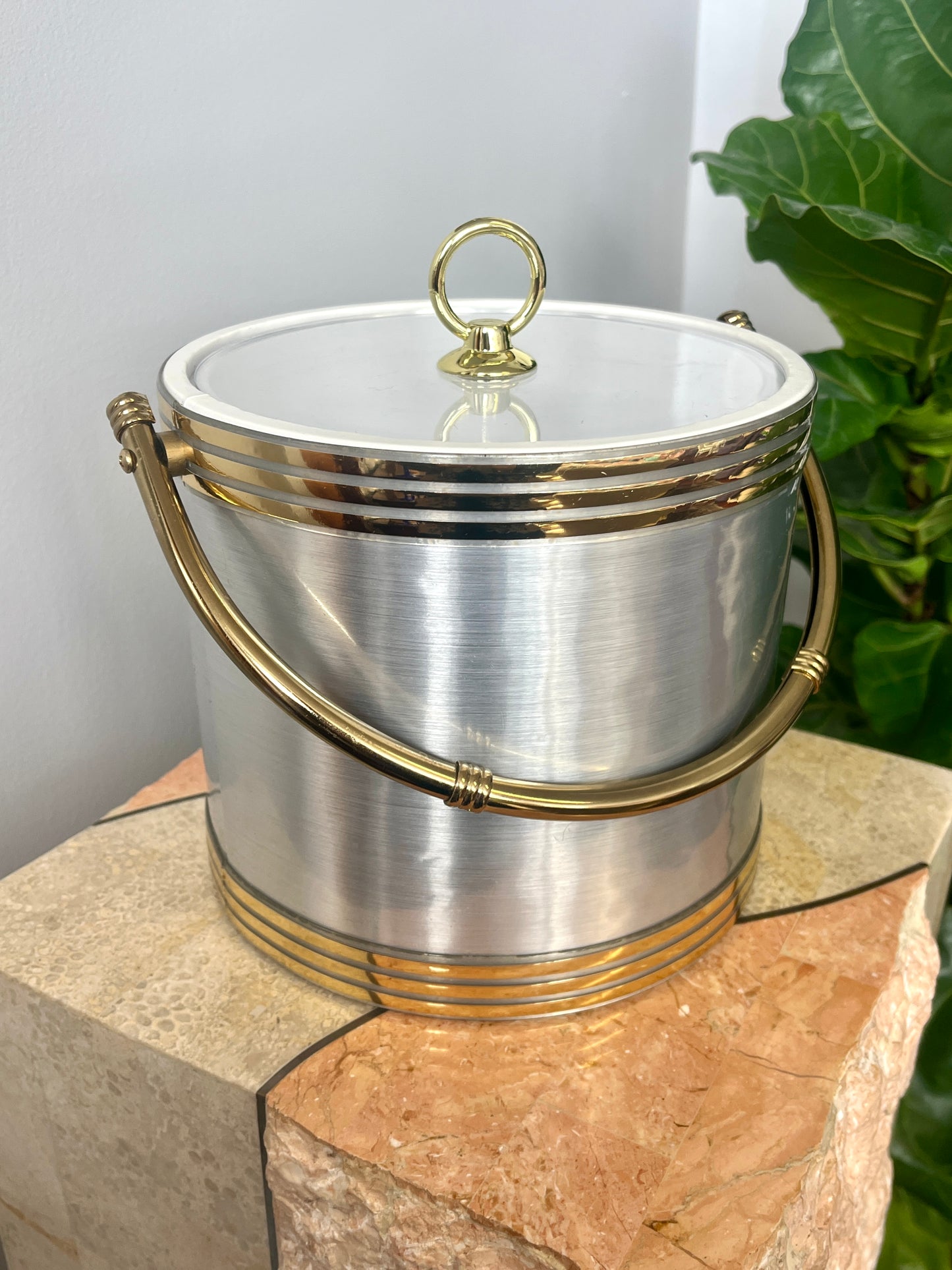 Vintage MCM Shelton Designs Silver and Gold Ice Bucket