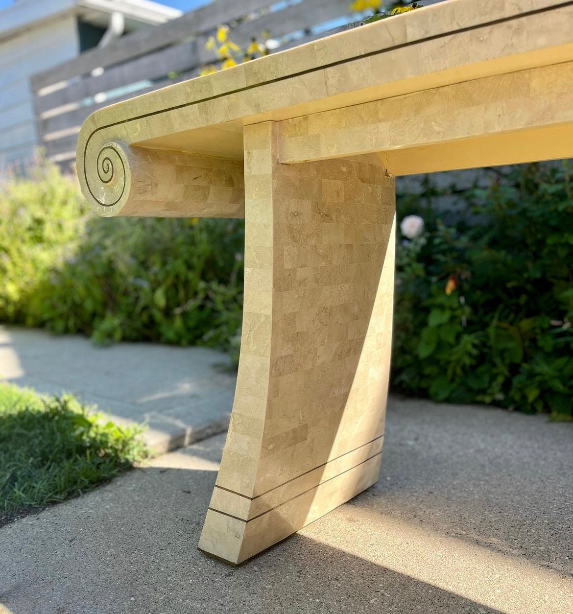 Maitland Smith Tessellated Stone & Brass Inlay Console Table