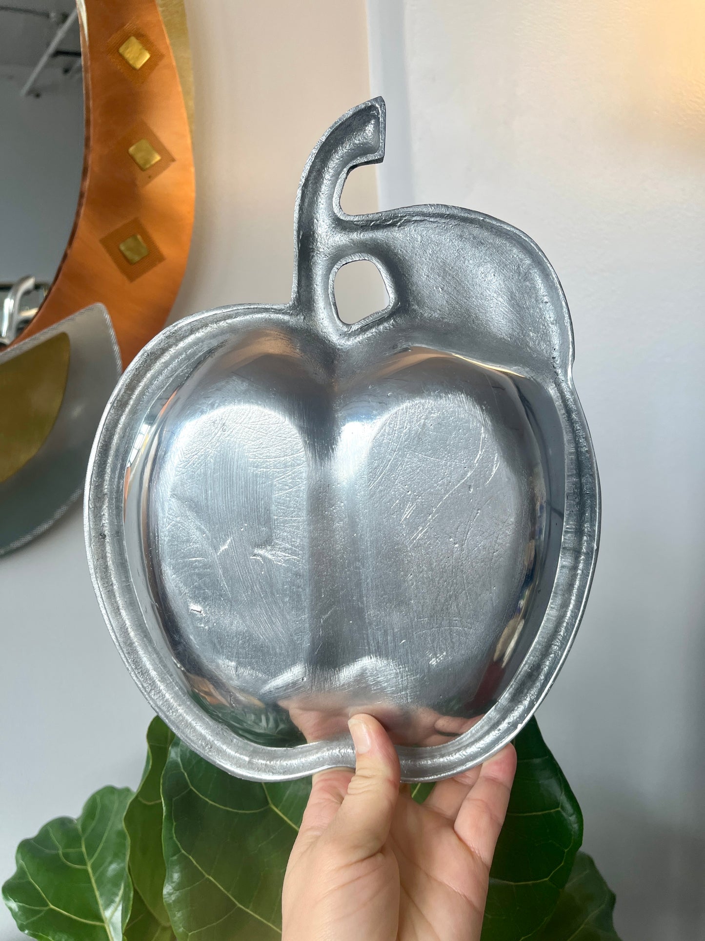 Vintage Pewter Apple Serving Platter and Dishes - 5pc