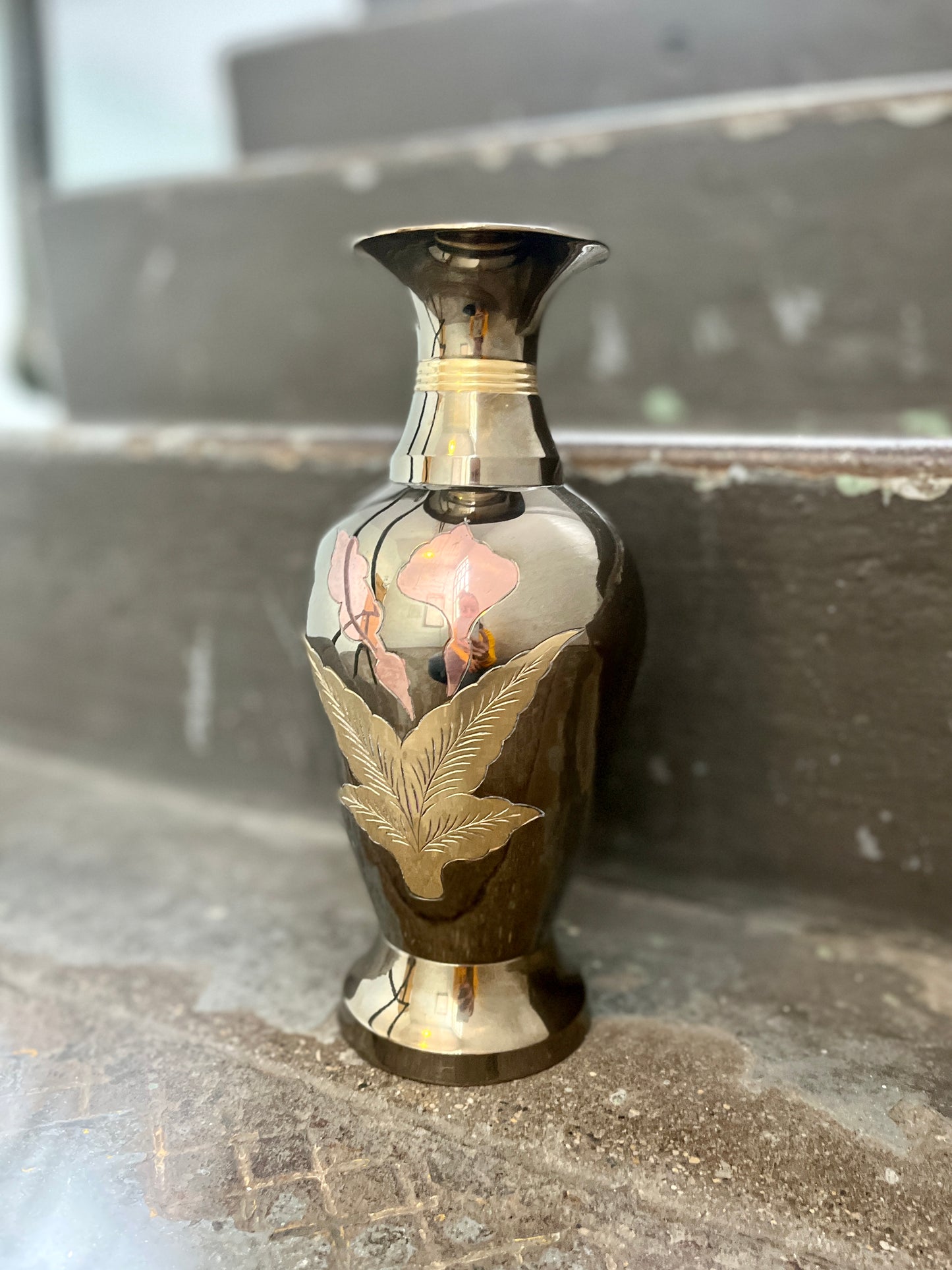 Vintage Mixed Metal Etched Vase