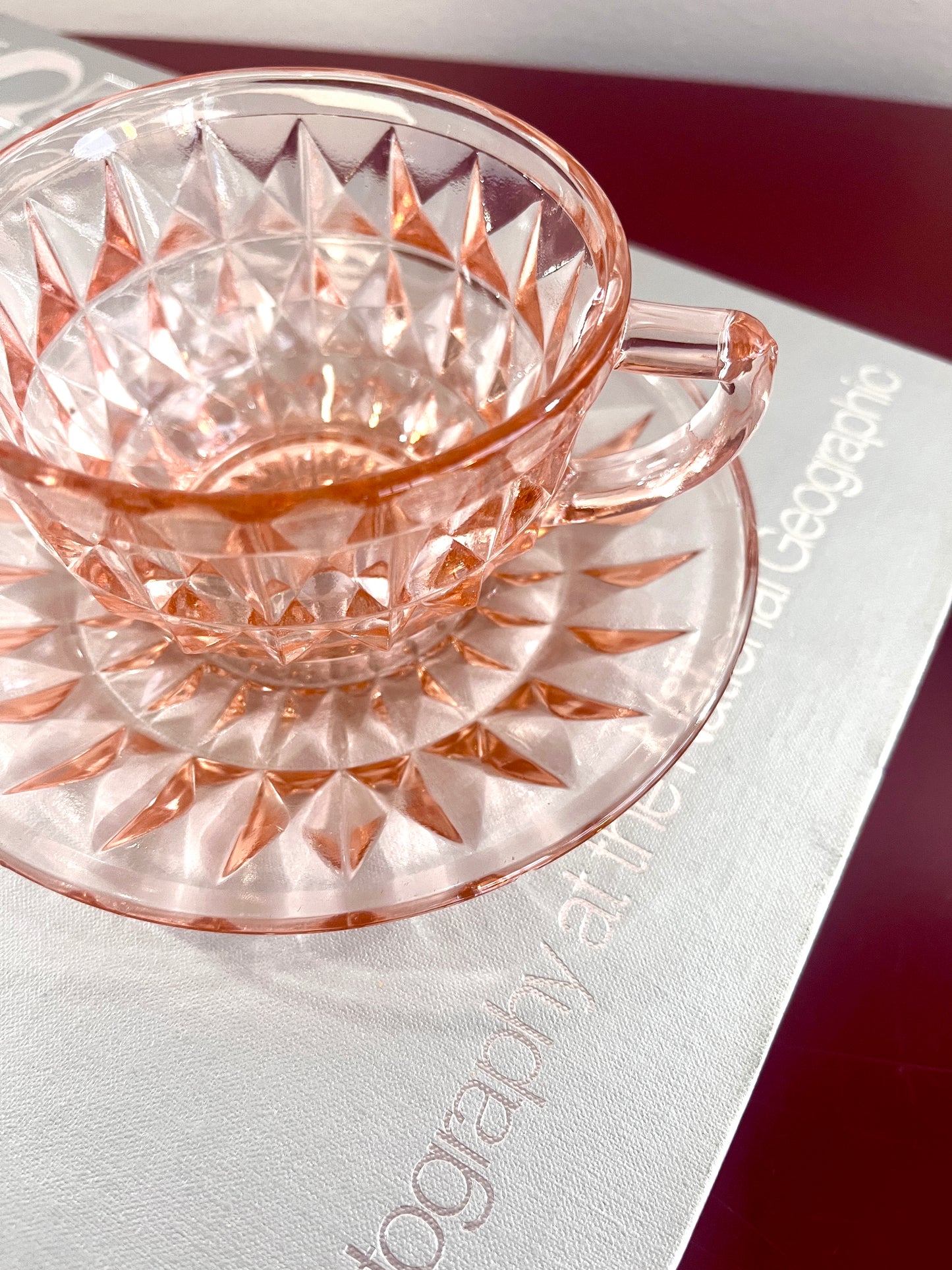 Vintage Pink Depression Glass Cups & Saucers