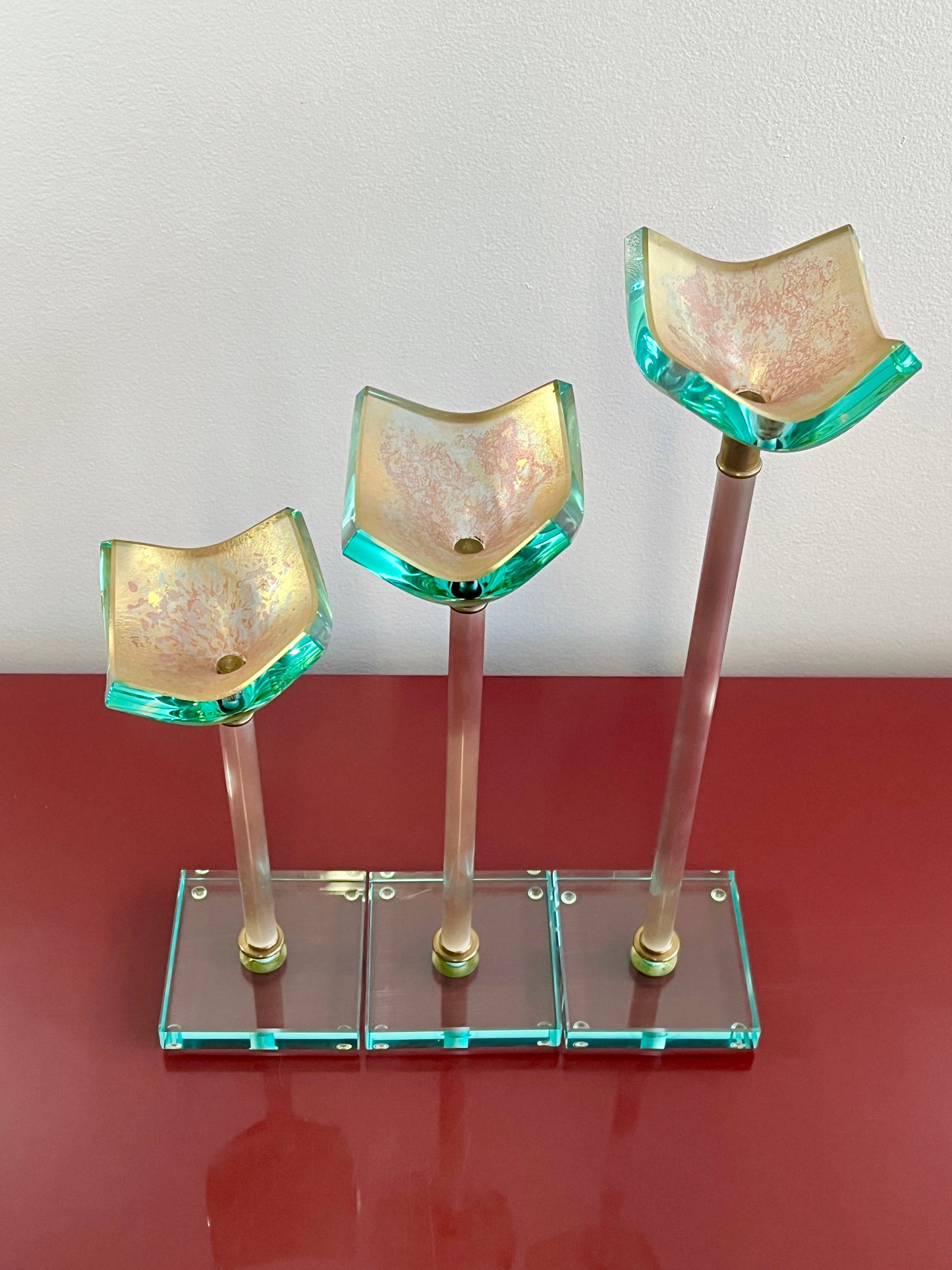 Vintage Art Glass Candlesticks by Tony Evans