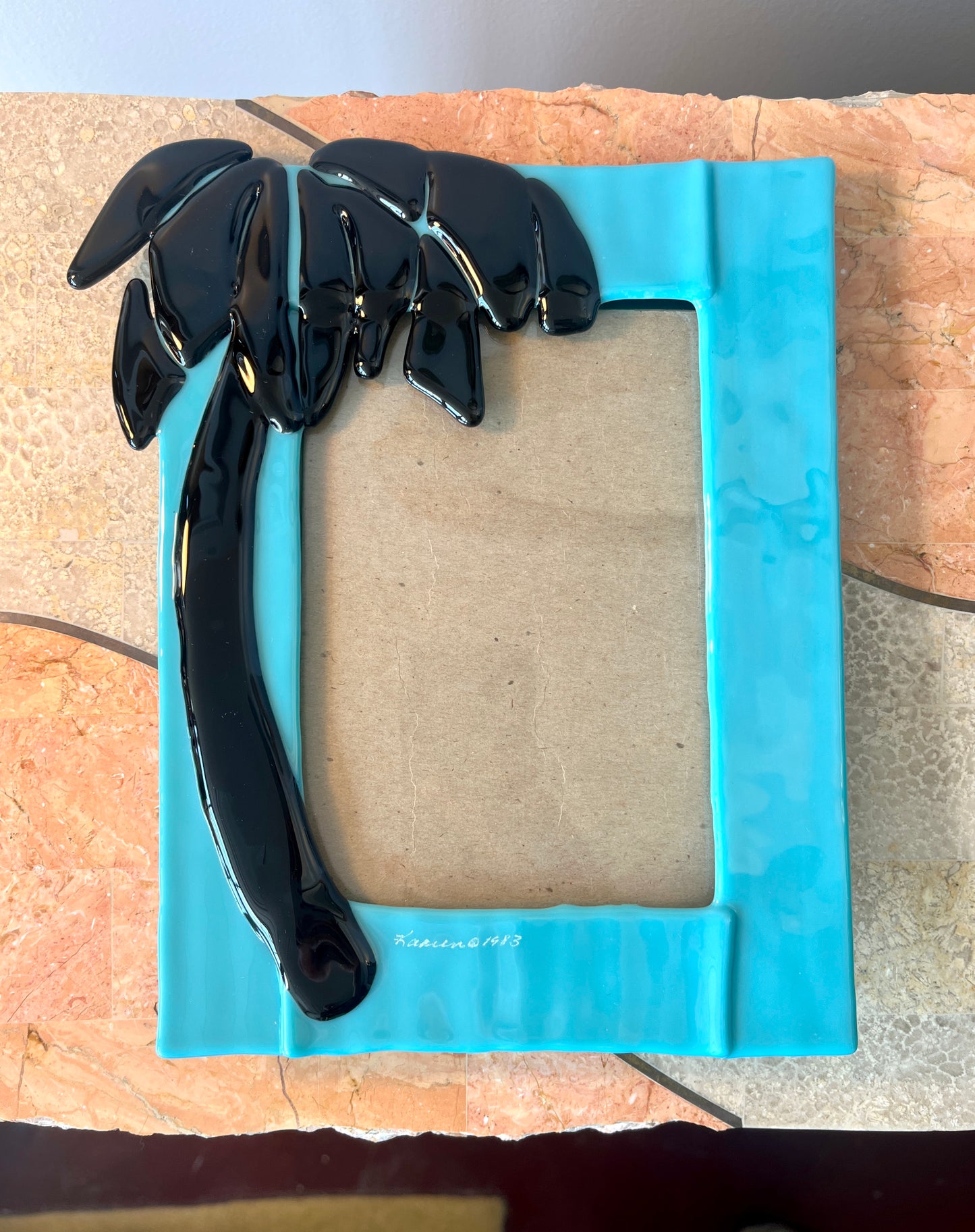Vintage 1983 Fused Art Glass Palm Tree Picture Frame