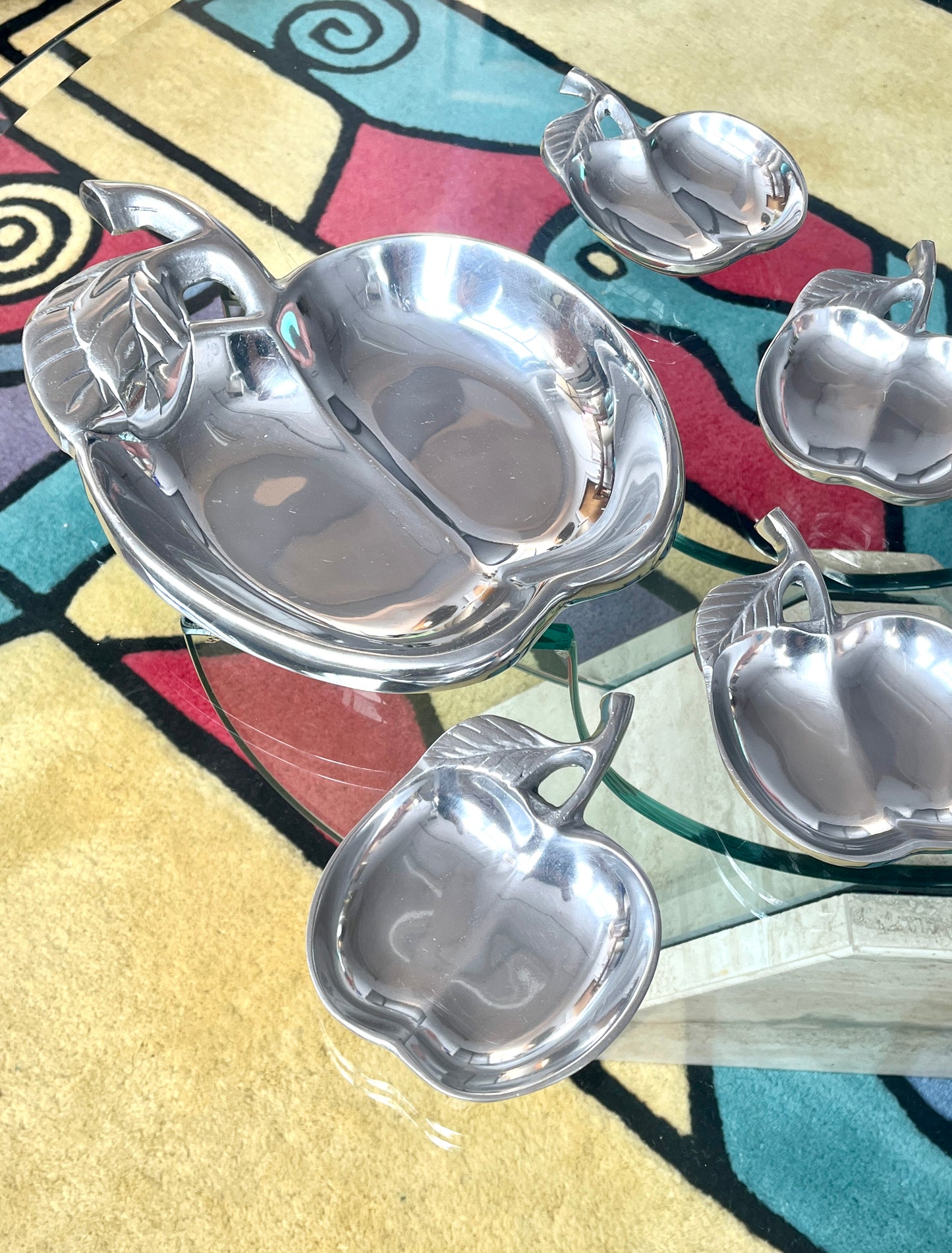 Vintage Pewter Apple Serving Platter and Dishes - 5pc