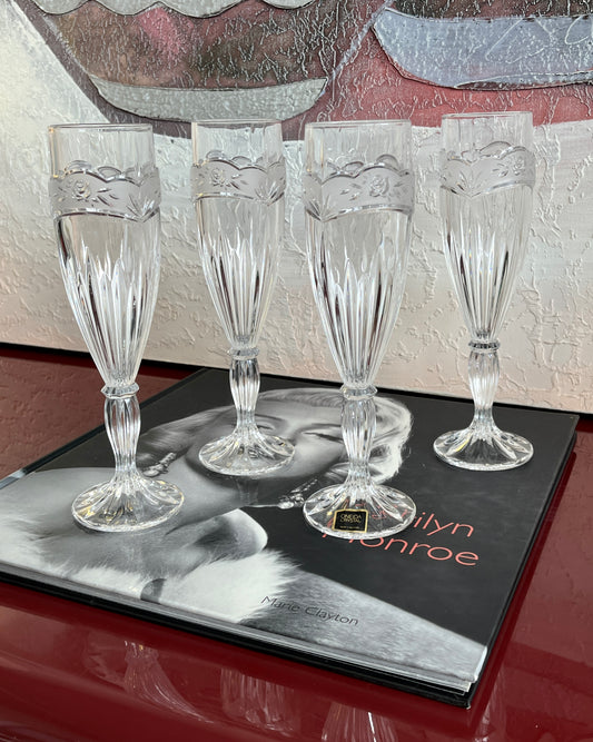 Vintage 90s Oneida Crystal “Southern Garden” Champagne Flutes