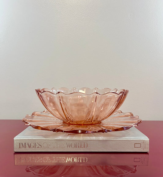 Pink Depression Glass Serving Bowl and Platter