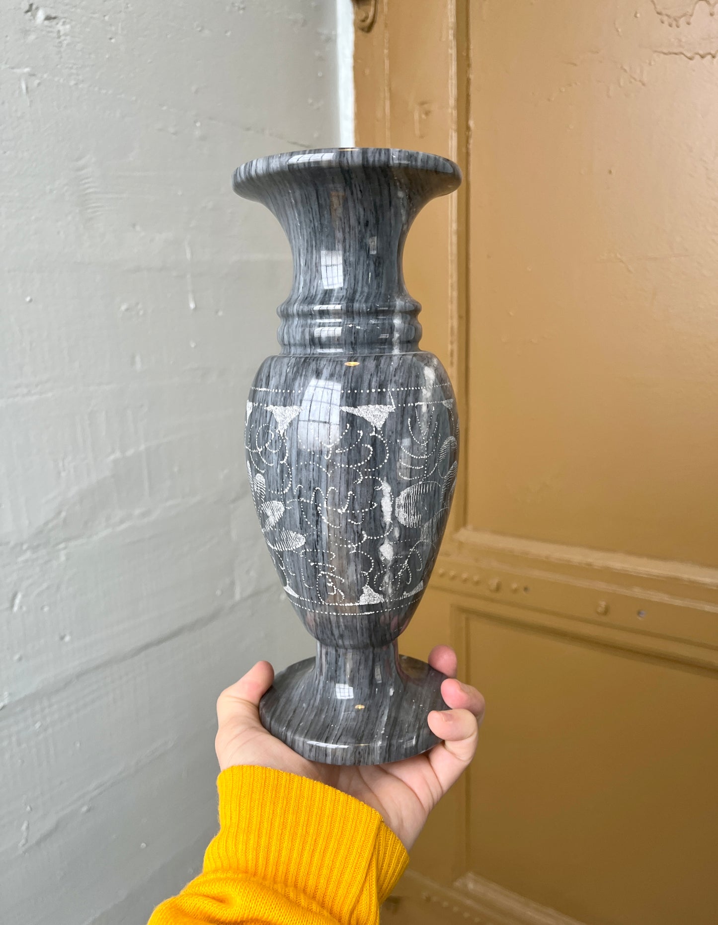 Vintage Etched Marble Urn Vase