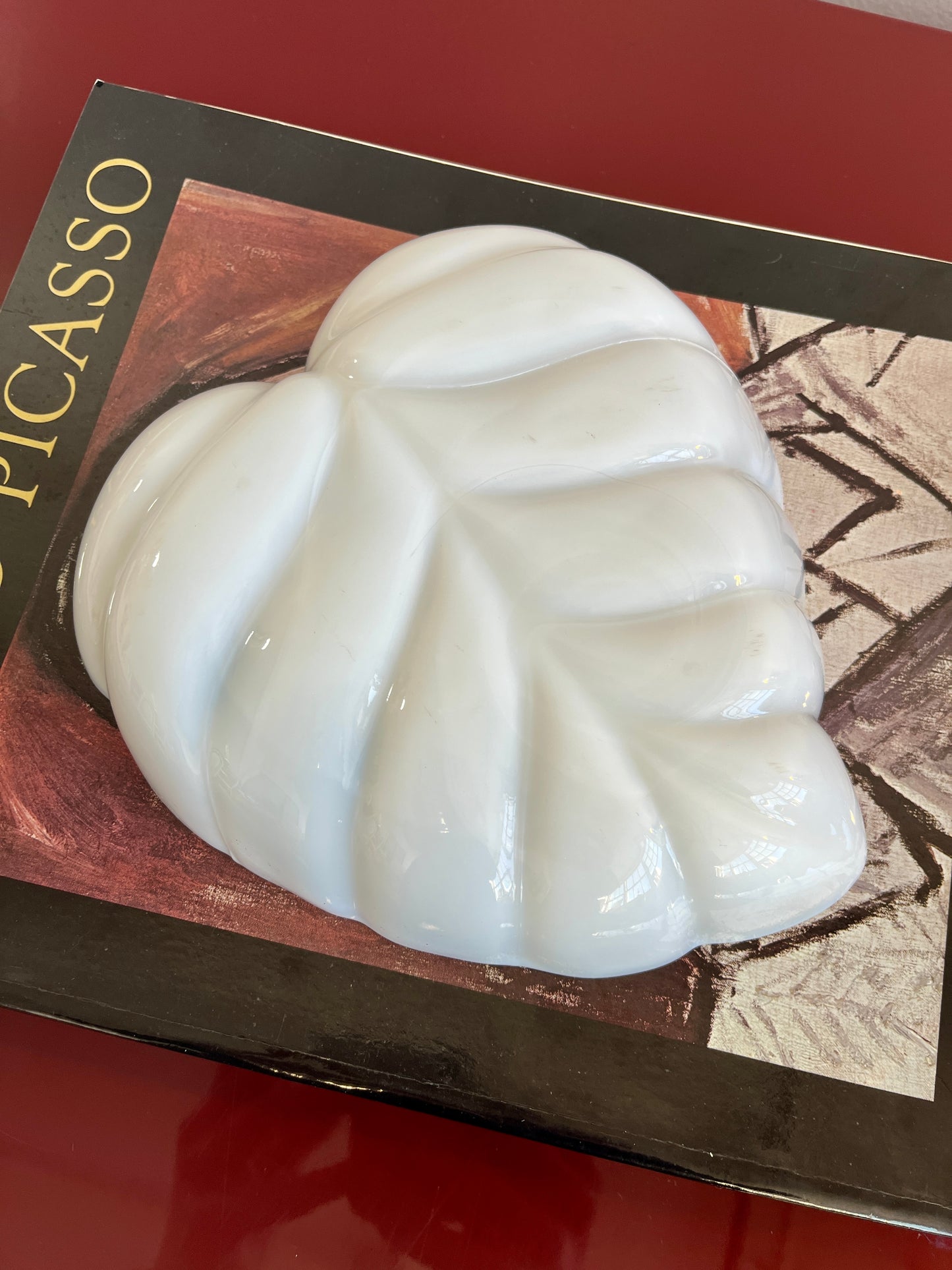 Vintage Milk Glass Segmented Leaf Dish