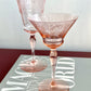 Vintage Glastonbury-Lotus La Furiste Rose etched wine and champagne glasses