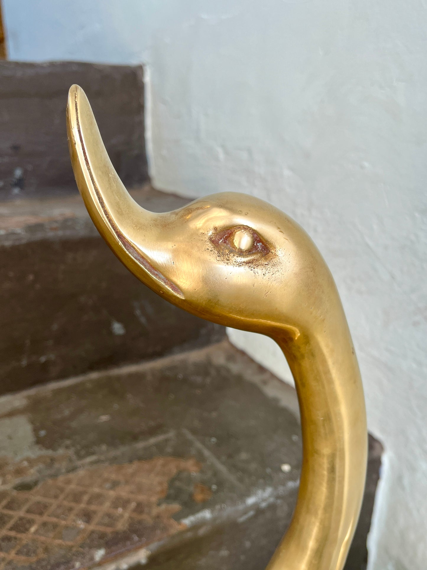 Pair Large Vintage Brass Swans