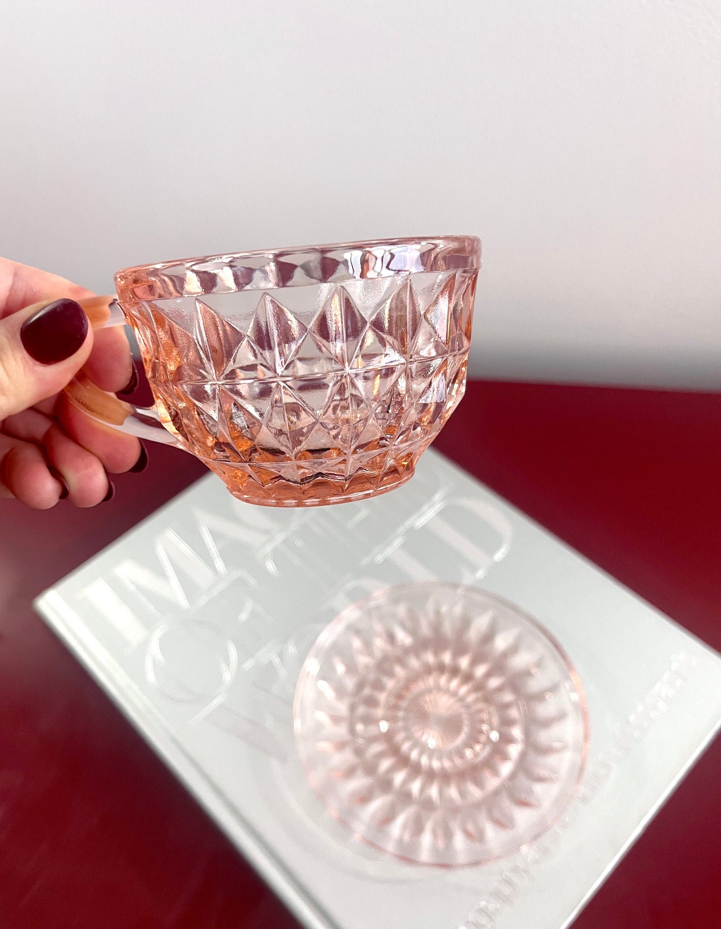 Vintage Pink Depression Glass Cups & Saucers