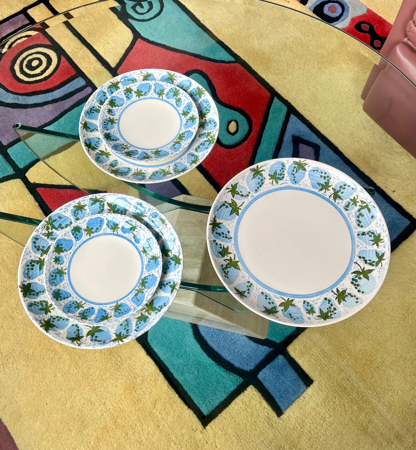 Vintage Blue Strawberry Royal Ironstone Dinnerware Set - 5 pc