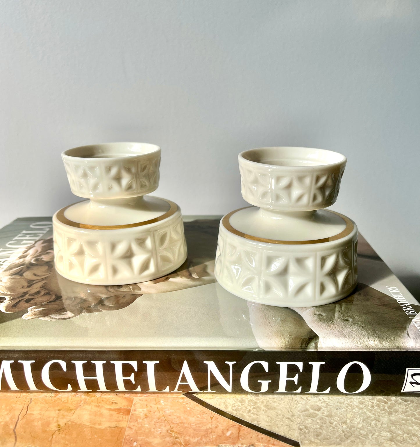 Vintage 1970s Lenox Echo Collection Porcelain Candleholder Pair