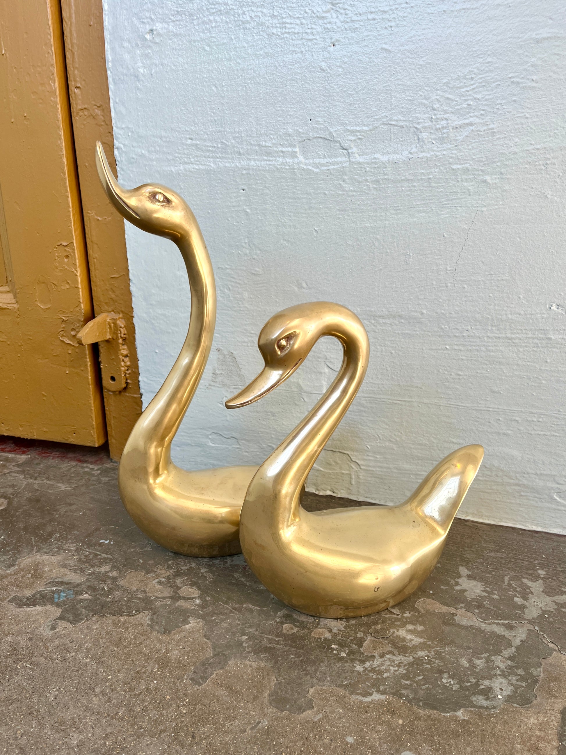 Vintage German Brass Swan Birds Figurines, Set of 2
