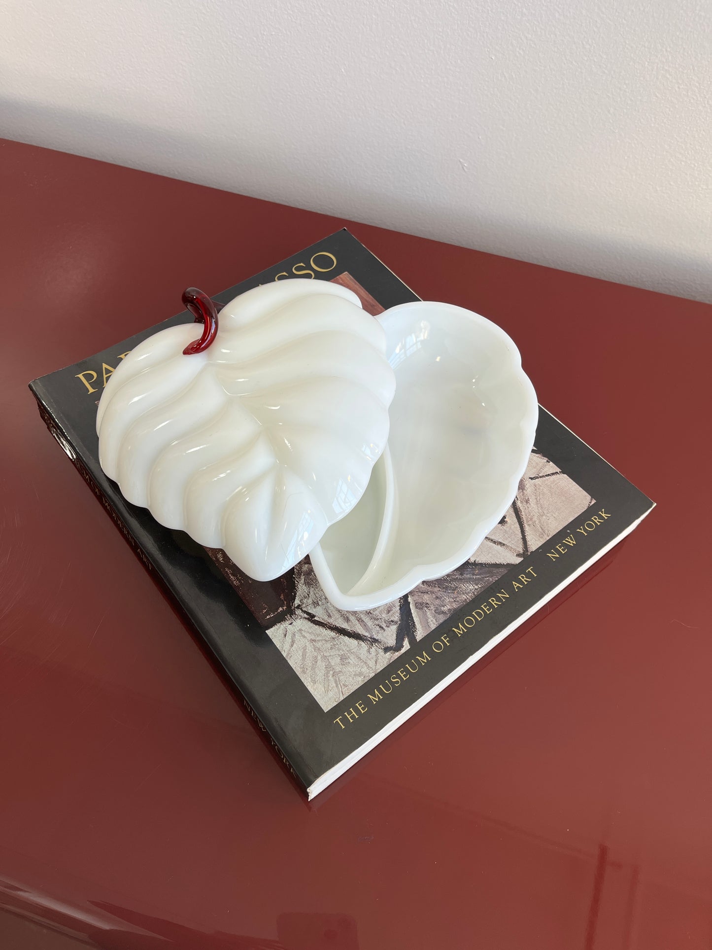 Vintage Milk Glass Segmented Leaf Dish