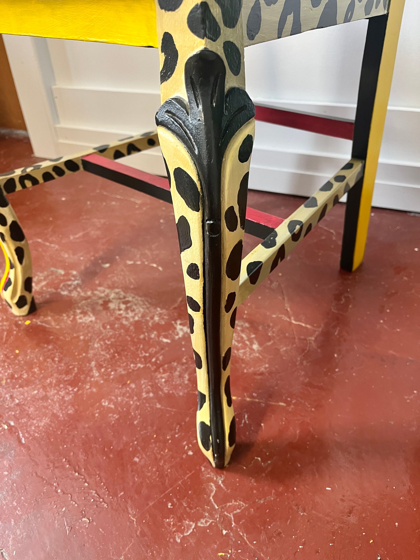 Artist-signed Handpainted Cheetah Face Wooden Chair