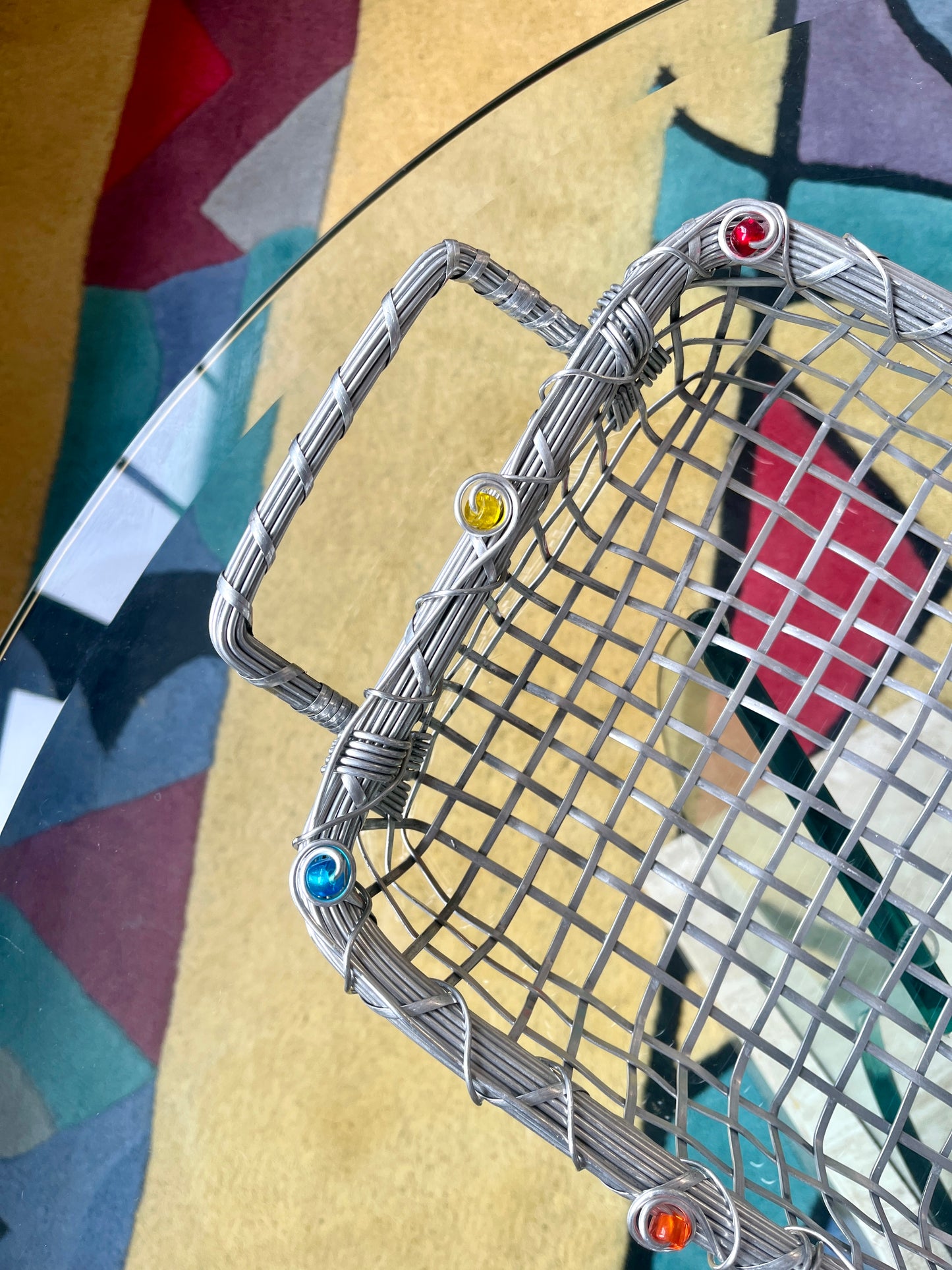 Vintage Postmodern Woven Wire Baskets & Napkin Holder