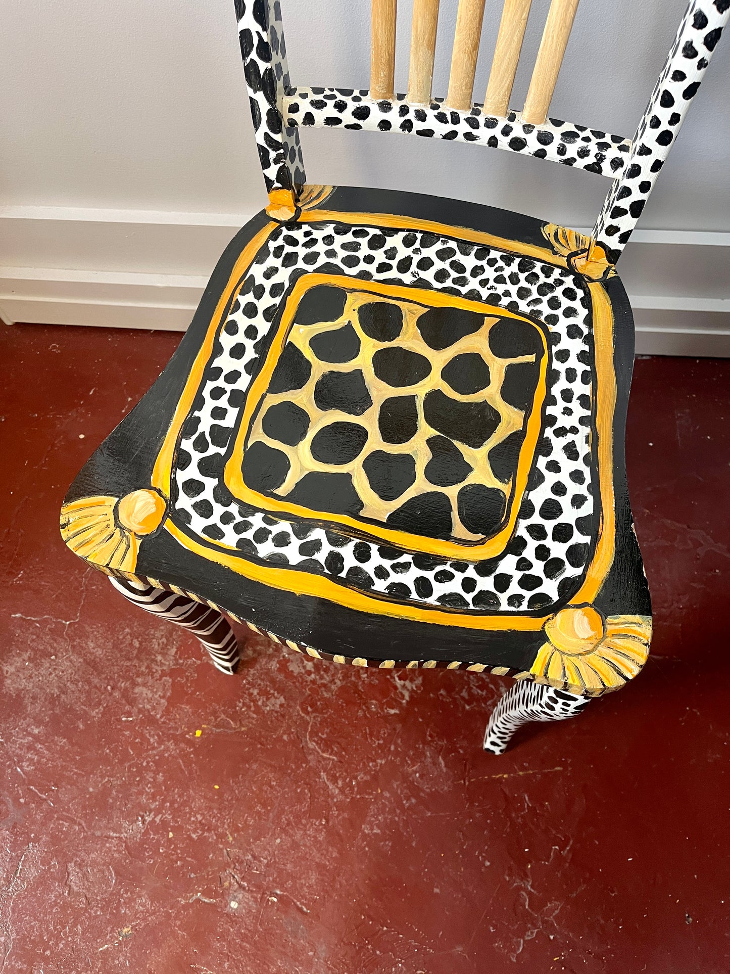 Artist-signed Handpainted Animal Print Wooden Chair
