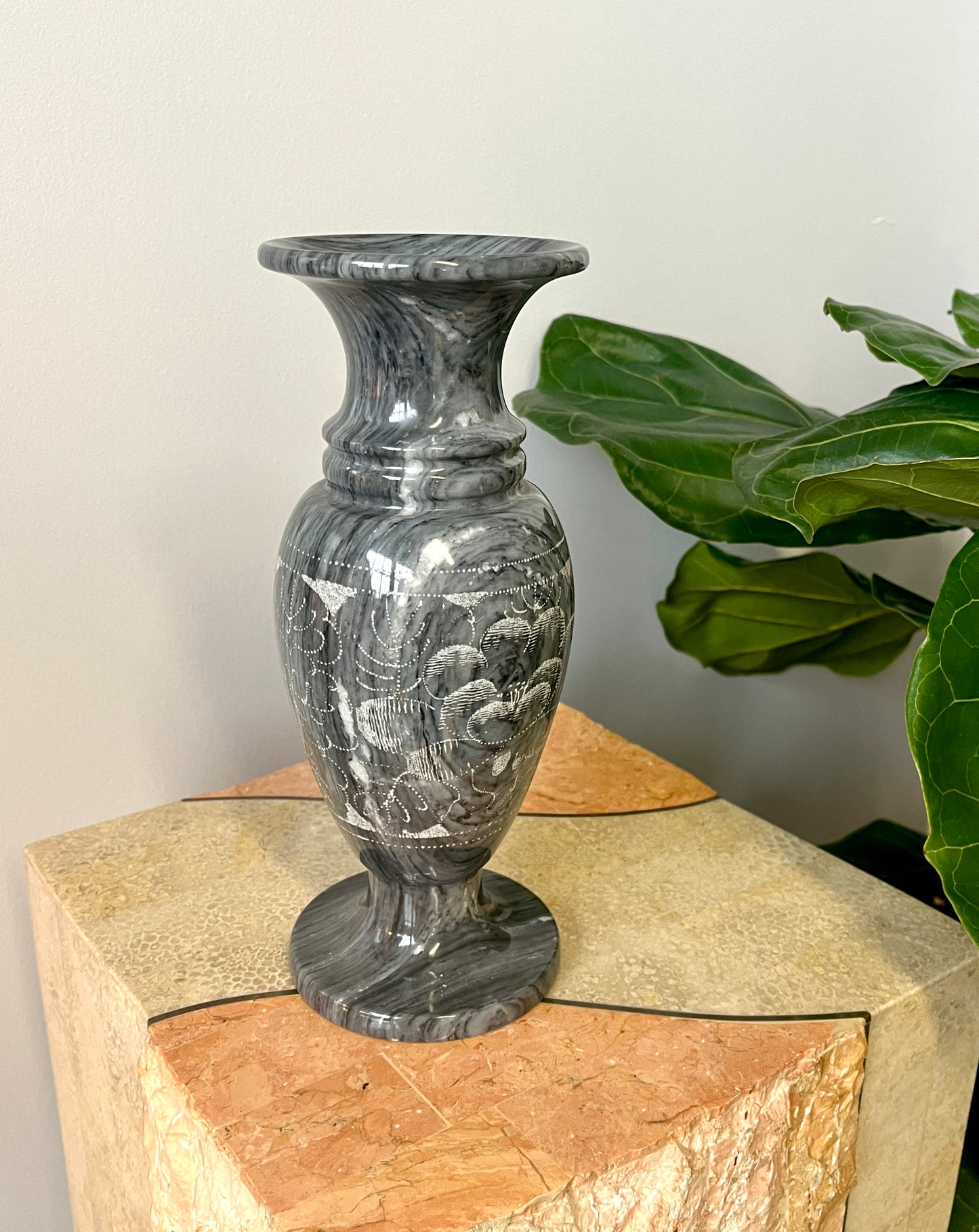 Vintage Etched Marble Urn Vase