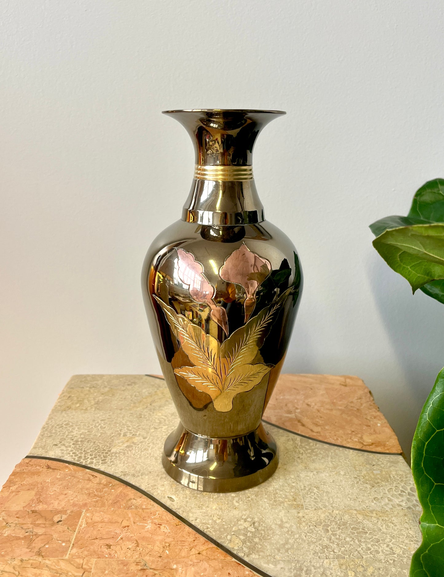 Vintage Mixed Metal Etched Vase