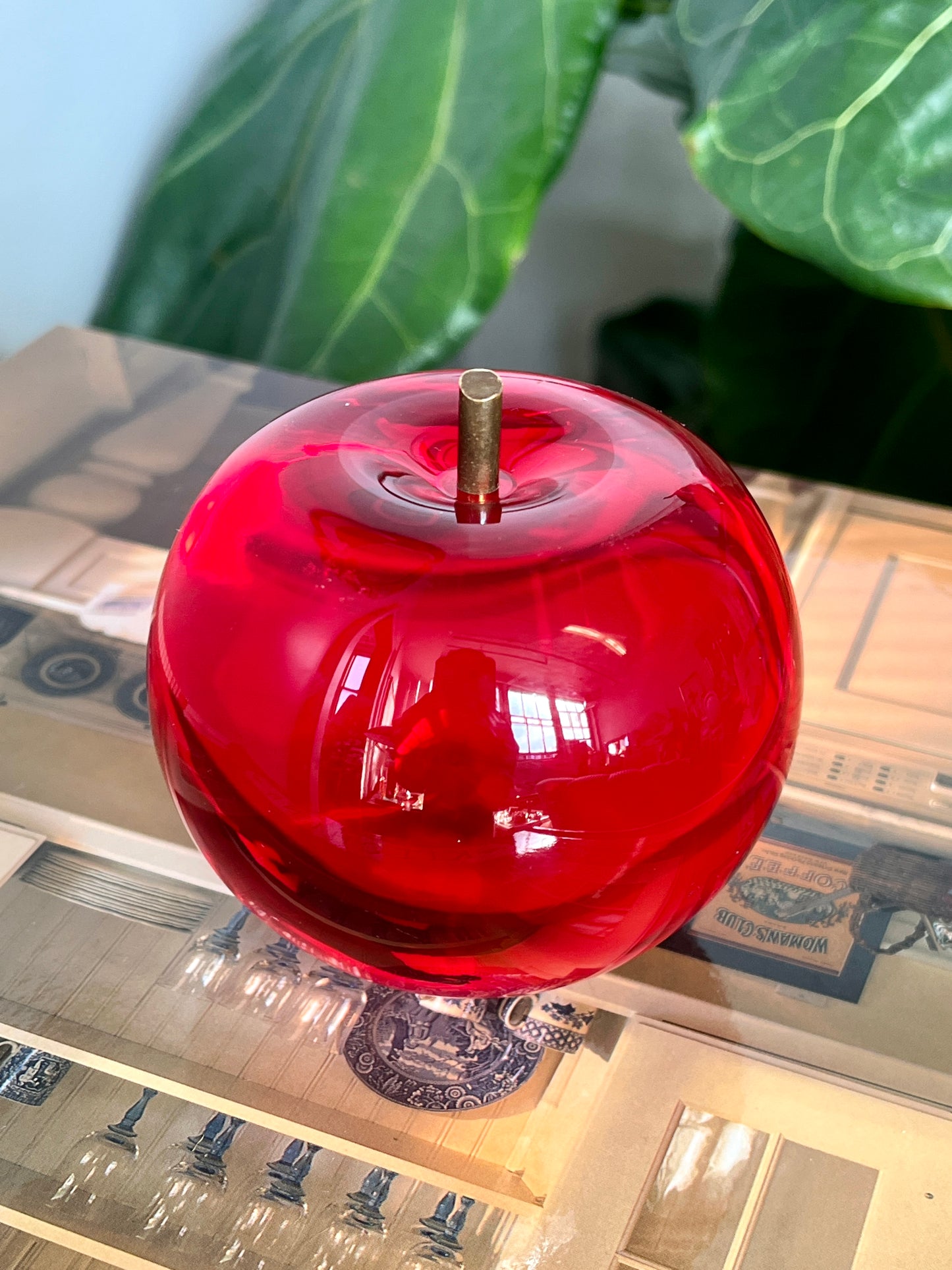 Vintage Red Lucite Apple Paperweight