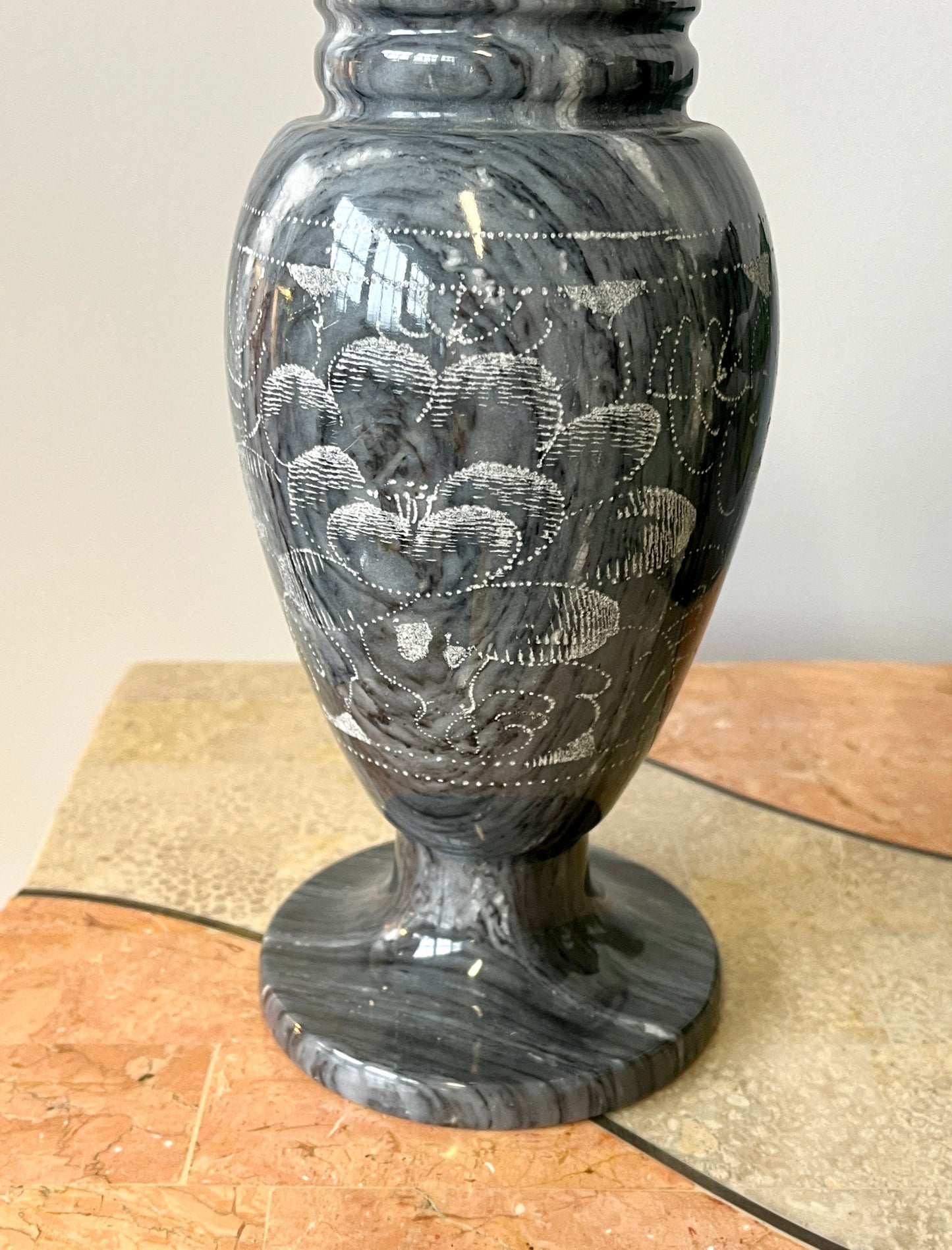 Vintage Etched Marble Urn Vase