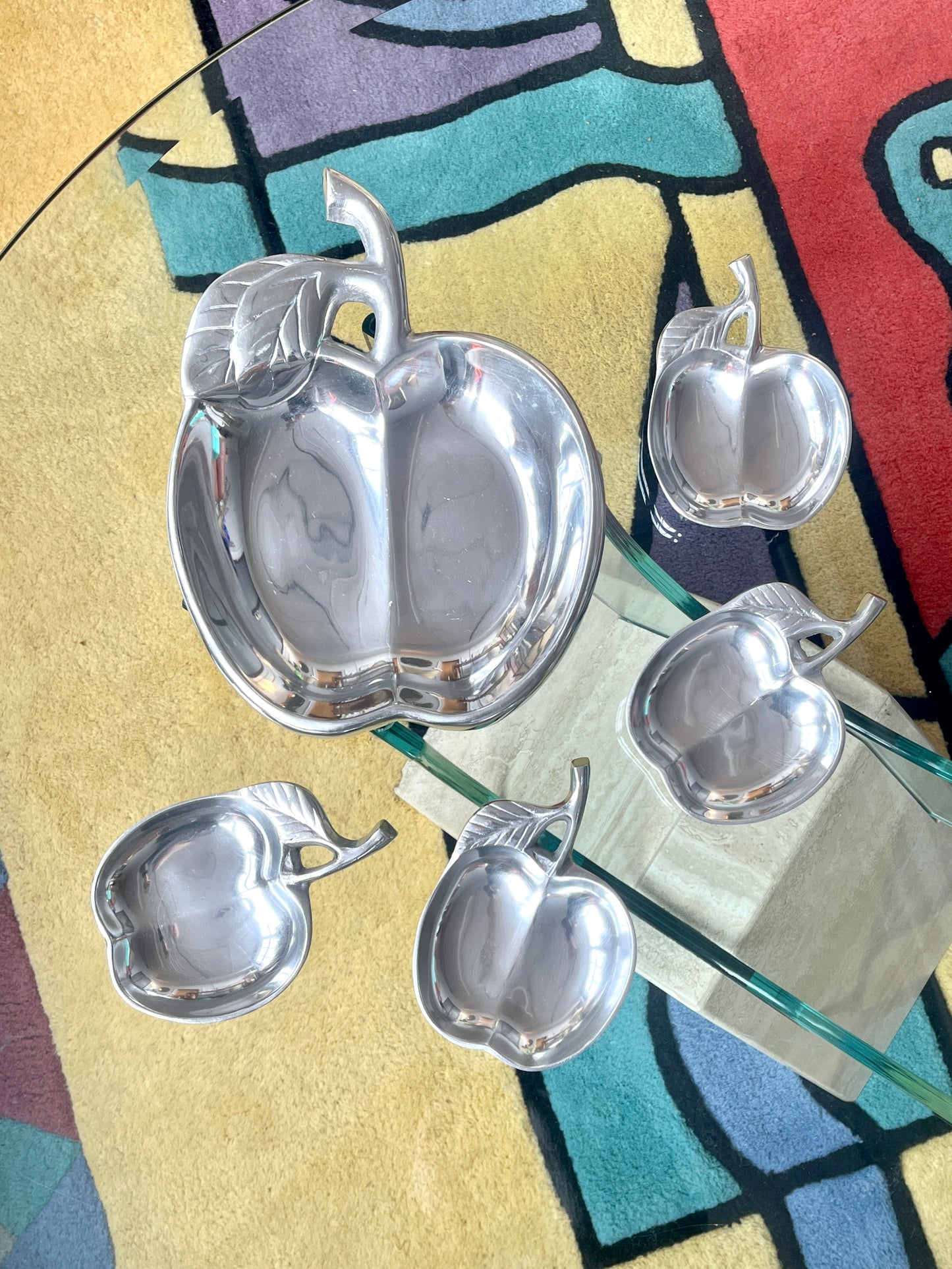 Vintage Pewter Apple Serving Platter and Dishes - 5pc